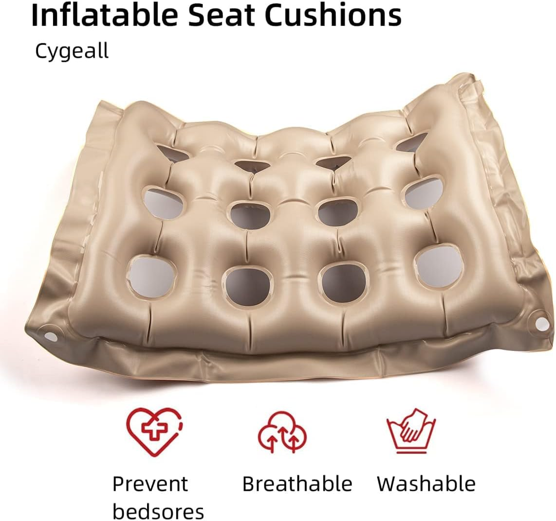Inflatable Seat Cushions for Pressure Relief, Wheelchair Air Cushion for Bed Sore, Comfortable Waffle Pads，Cream 17X17Inch image number 4