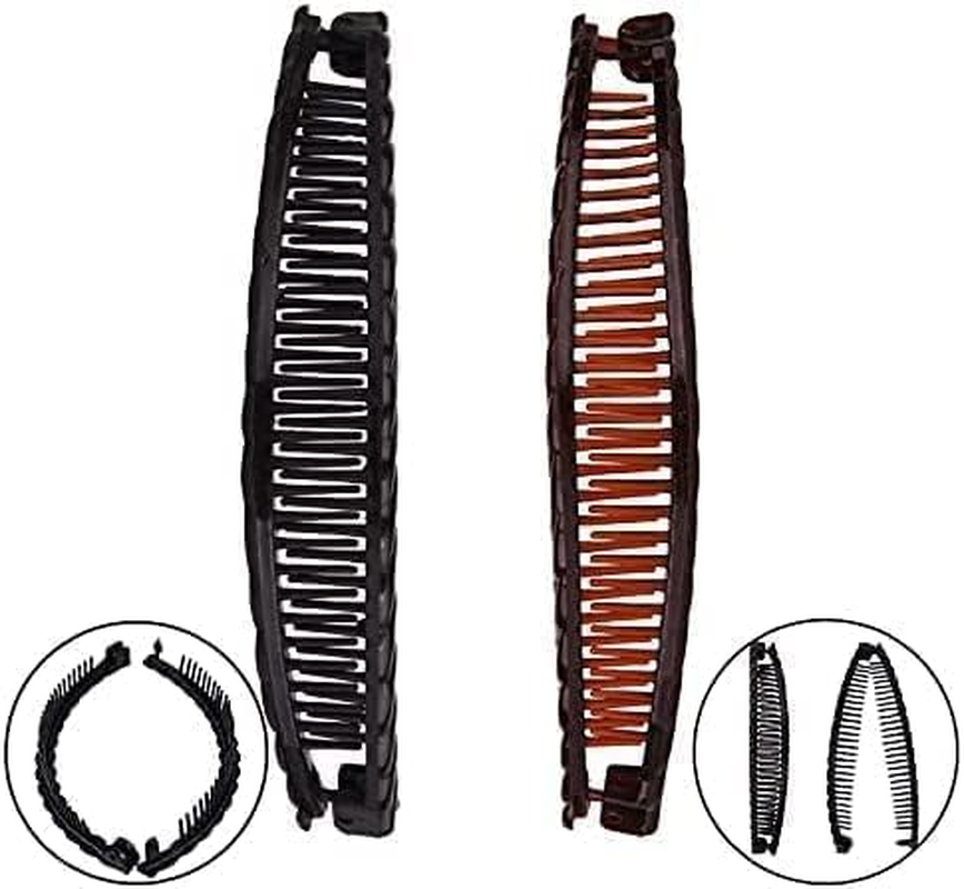 2Pack One Black and One Brown Tort Banana Clips Fish Clips Combs Tool Vintage Clincher for Thick Curly Hair Accessories Long Hair Clips Comb Fish Grip Slide Hair Clips, Clips and Barrettes image number 3