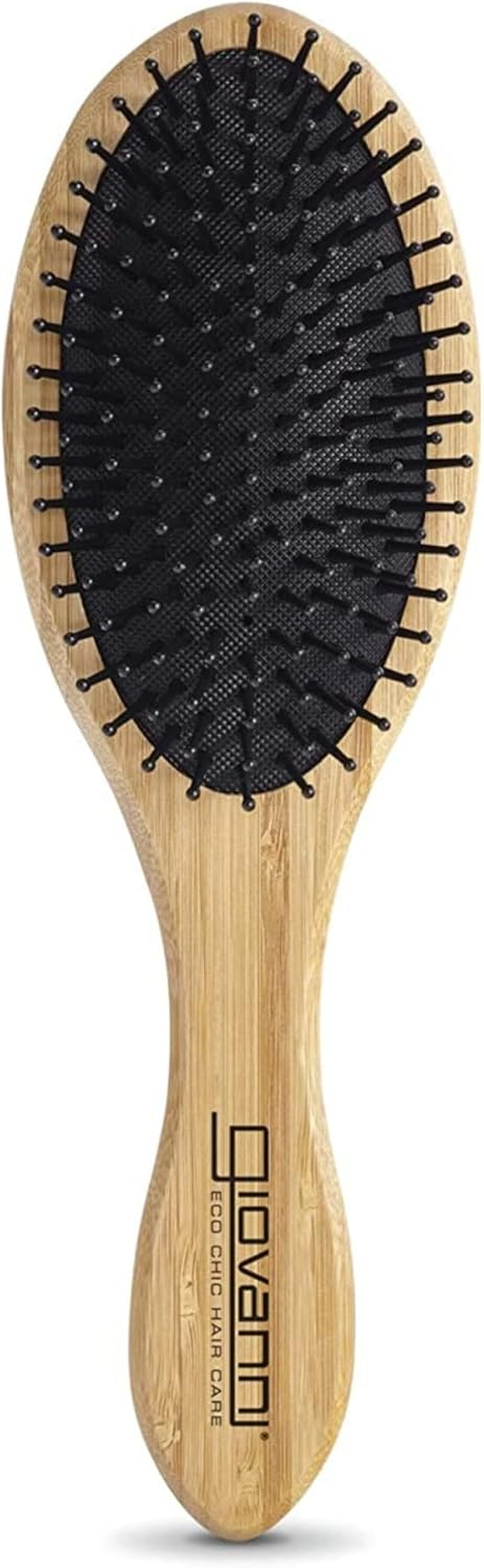 GIOVANNI Oval Hair Brush with Real Bamboo Handle and Base, Bristles Gently Detangle and Smooth Hair, Great for Fine or Thick Hair, Works on Curly or Straight Hair Types, Smoothing Tresses