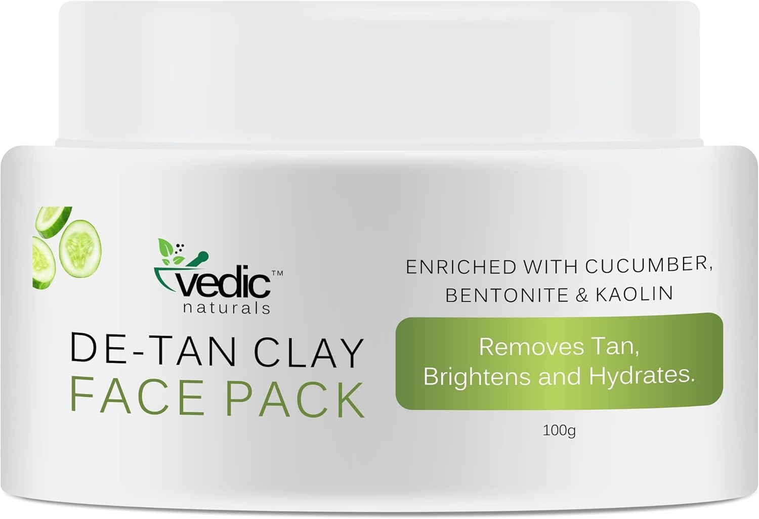 Vedic Naturals De Tan Face Pack 100G Enriched with Cucumber Extract Bentonite Clay & Kaolin Clay Removes Tan Skin Brightening & Hydrates 100% Organic image number 3