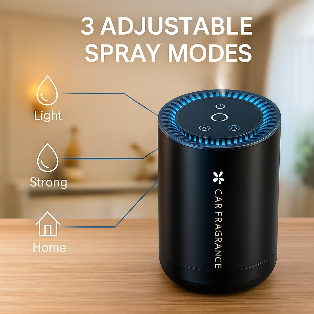 COZYVISTA - Portable Essential Car Oil Diffuser &ndash; USB Rechargeable Aromatherapy Device with 3 Mist Modes, Type-C Dual-Use Design &ndash; Aluminum Alloy & PC Body for Car, Home, Office, Travel Black image number 1