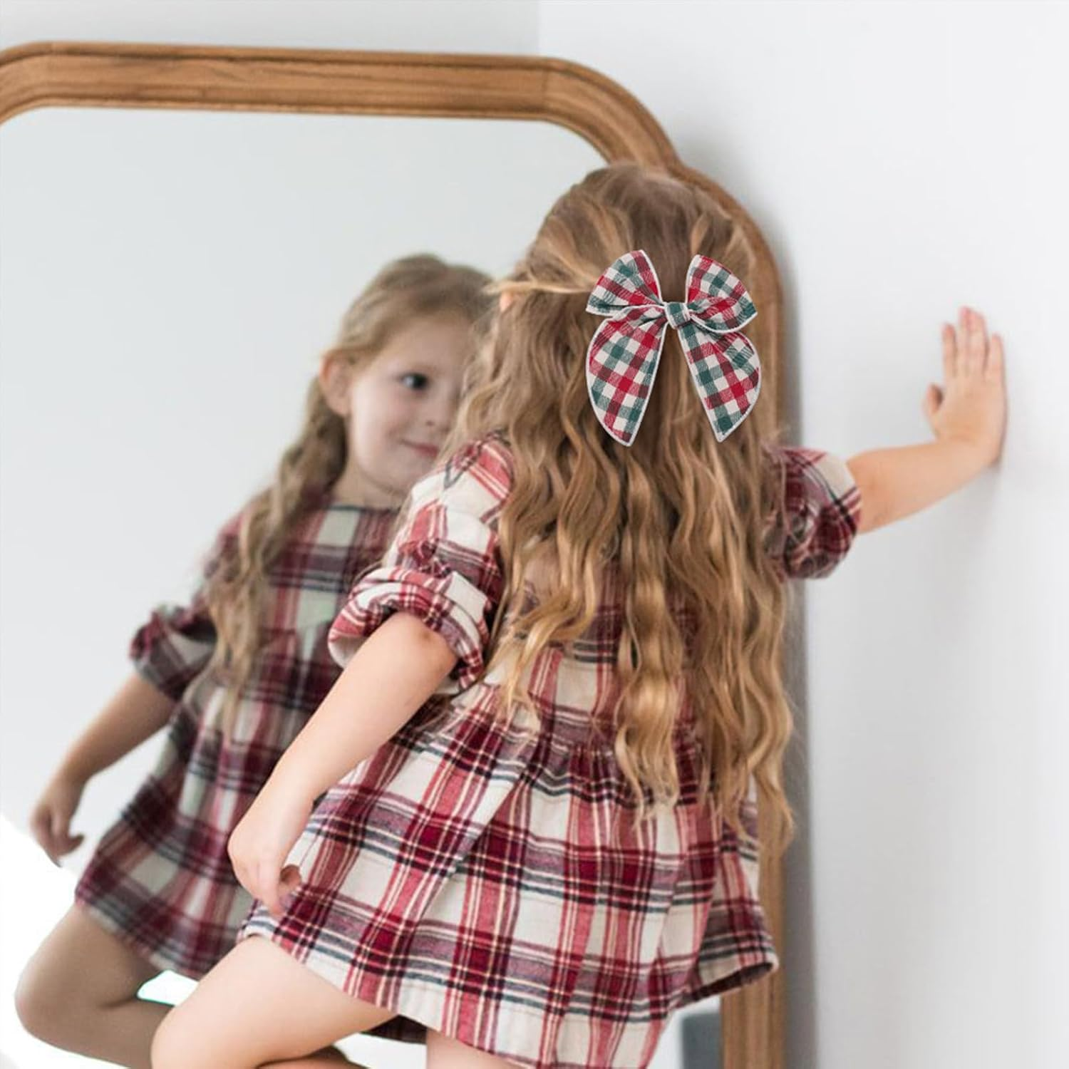 Itadaku 8 Pcs Christmas Hair Bows for Girls, Large Cotton Linen Gingham Swallowtail Hair Clips, Retro College Style Accessories for Women and Girls image number 1