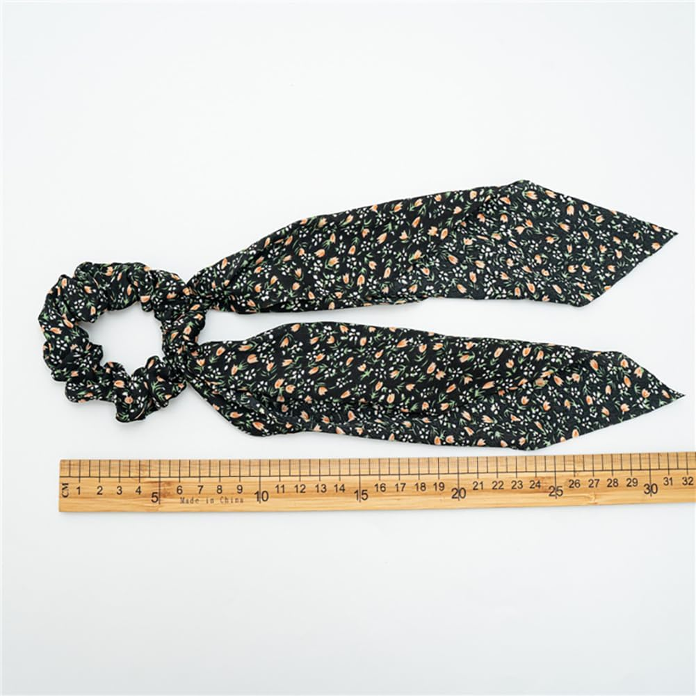 5 Pack Floral Hair Scarf Scrunchies, Floral Bowknot Hair Ties, Chiffon Scarf Ribbon Ponytail Holders, Flowy Bow Tie Hair Ropes Long Hair Accessories (Multi-Color) image number 2