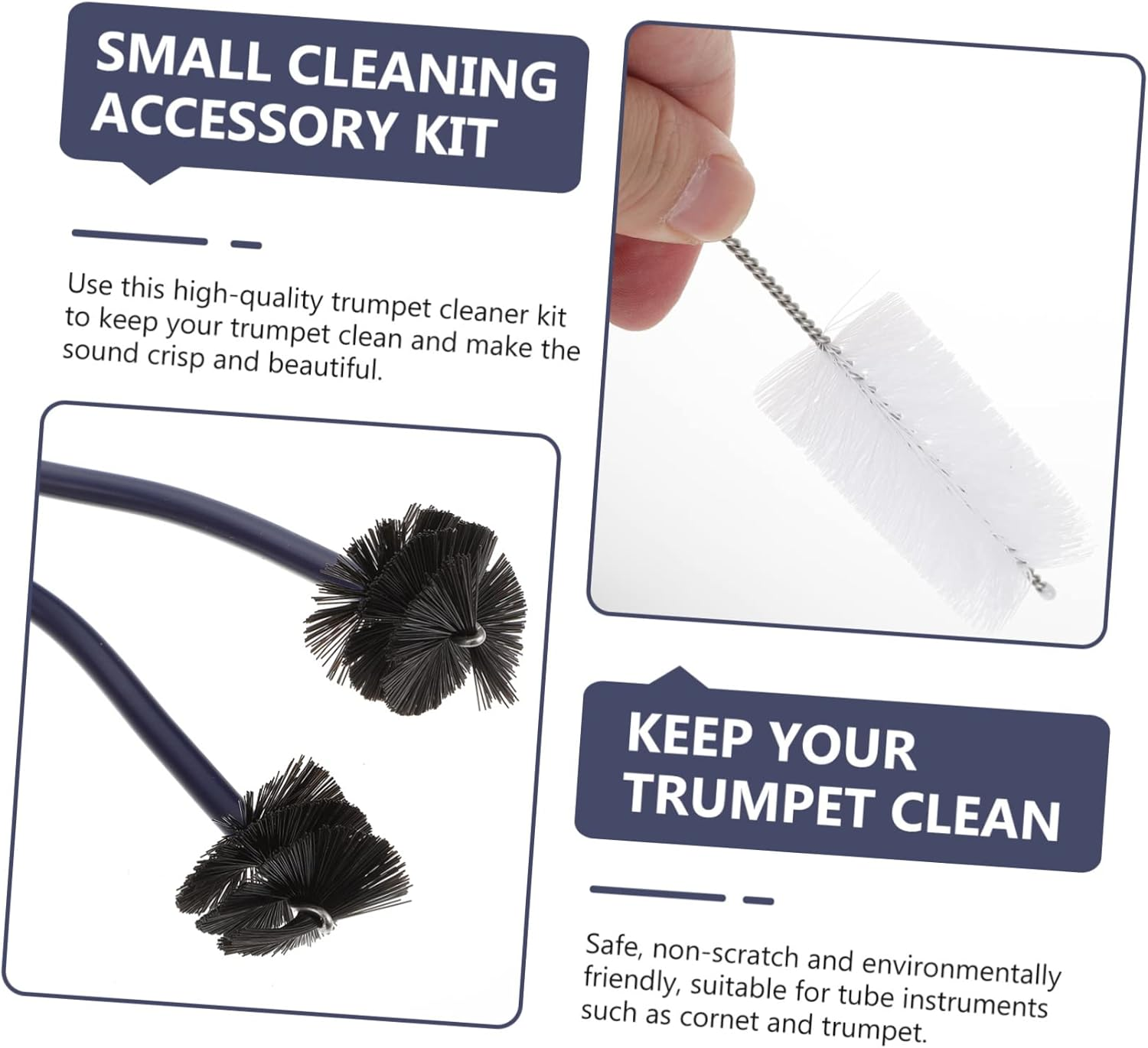 Kisangel 1Set Trumpet Cleaning Tools Kit Trumpet Cleaning Brush with Pointed Brush and Mouthpiece Brush for Trumpet Maintenance and Care image number 5