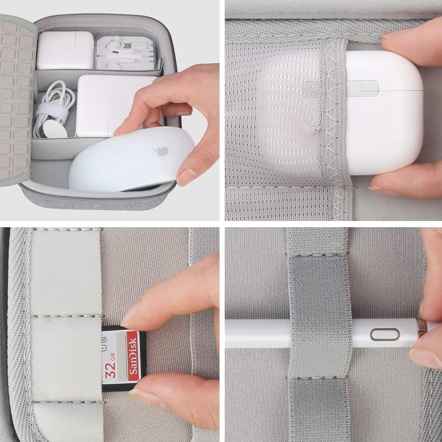 Elonbo Hard Travel Cords Organizer Universal Small Electronic Accessories Carrying Case for Chargers Cables Macbook Adapter Magic Mouse Apple Pencil USB Flash Disk Tech Portable Storage Bag, Grey image number 5