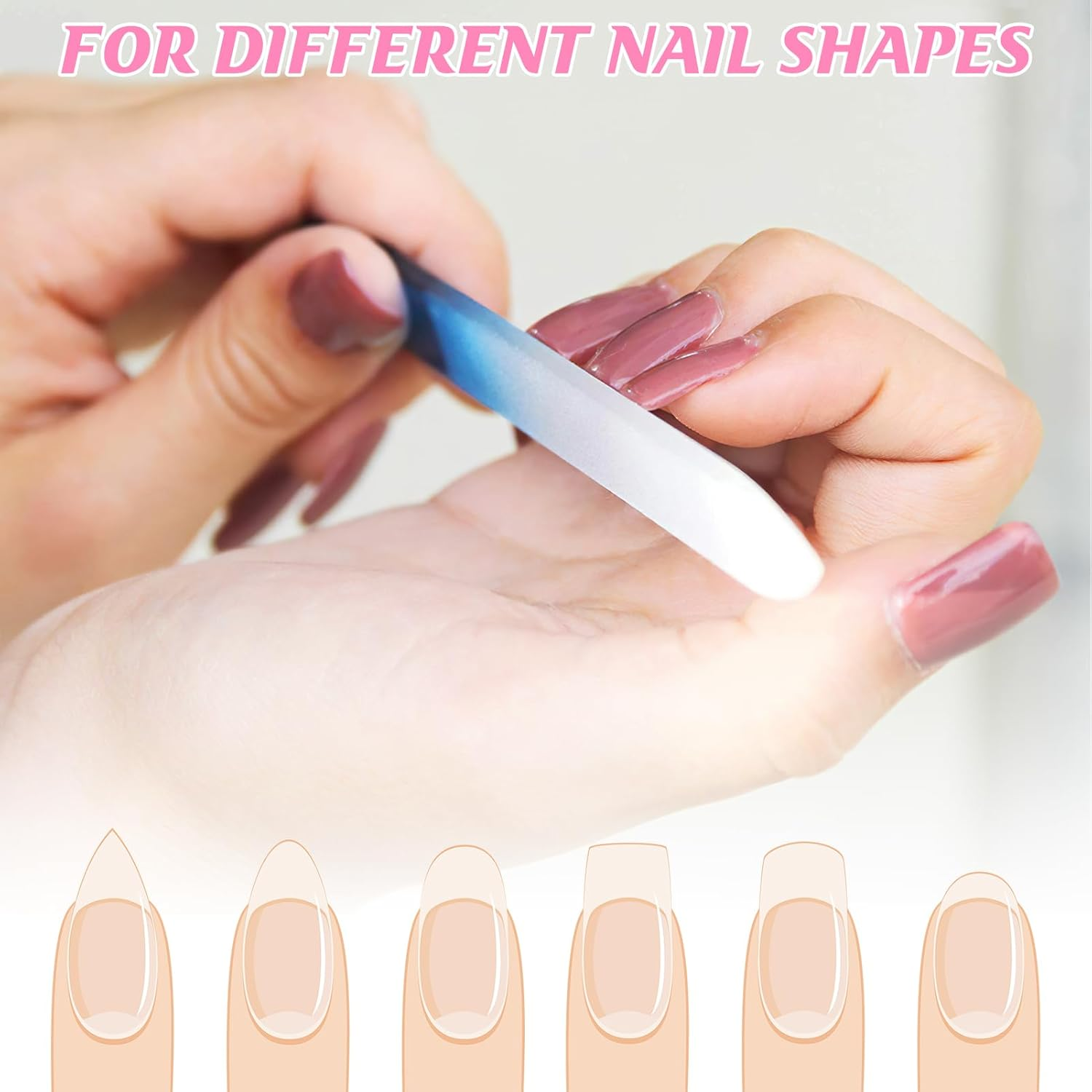 3 Pcs Glass Nail Files Set with Protective Case, Reusable Etched Nail Filer & Buffer for Natural, Acrylic & Gel Nails, Travel Friendly Manicure Kit for Women & Adults, Unique Gift (Pink, Blue, Green) image number 5