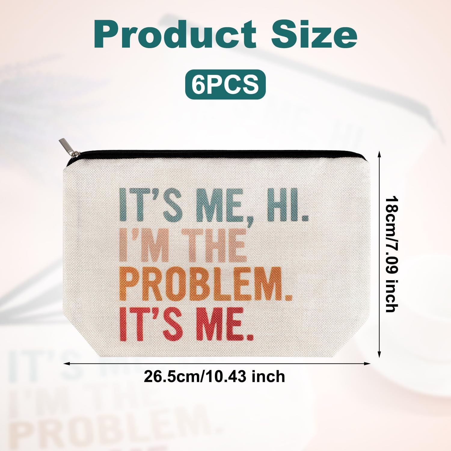 NQEUEPN It'S Me Hi I'M the Problem It'S Me Makeup Bag, 10.43X7.09 Inch Humor Cosmetic Bags with Zipper Beach Travel Pouch Funny Sarcastic Cosmetic Bag Goodie Bags for Women Bestie Gift, White, M image number 3