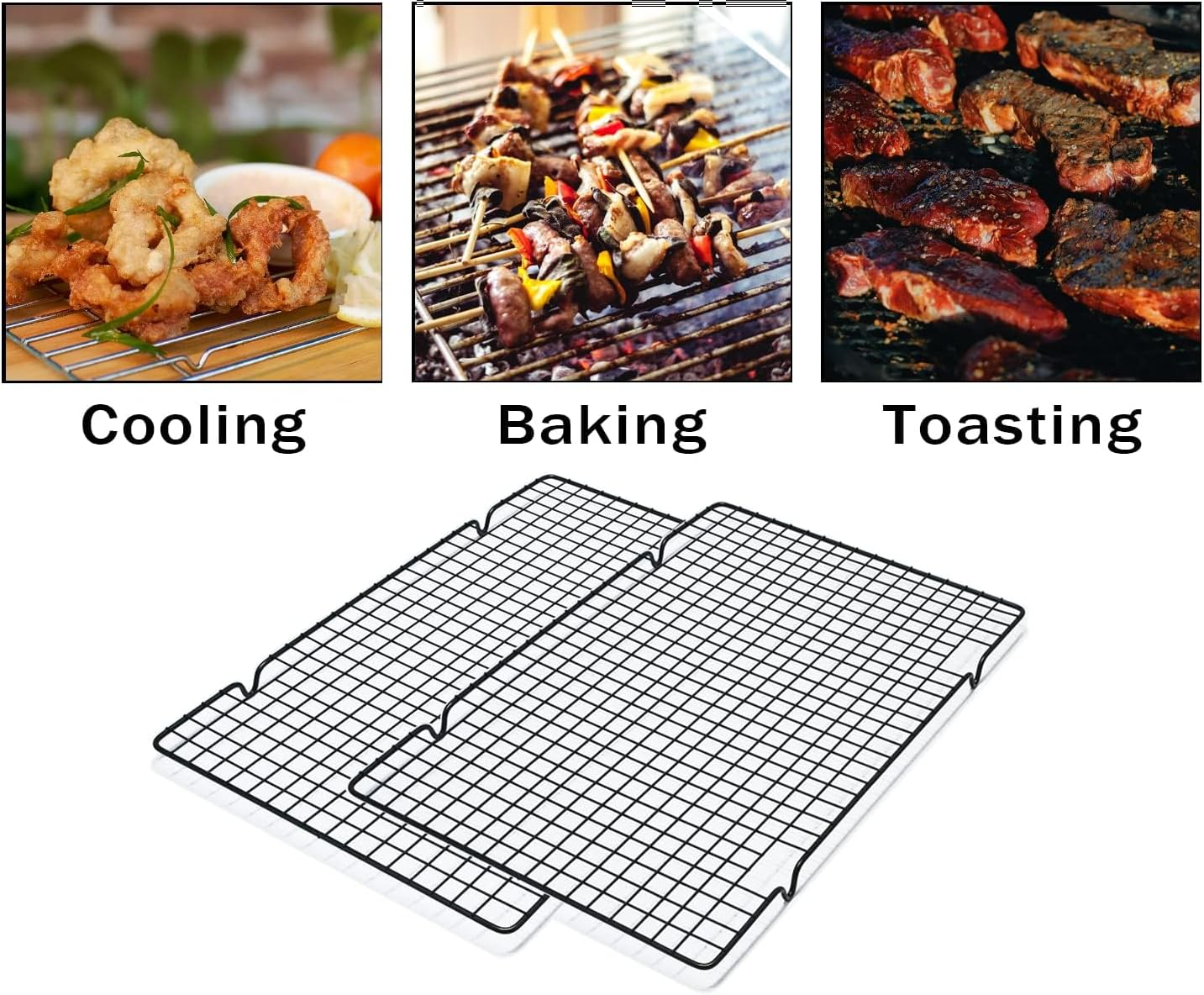 Cooling Rack 2 Sets, Cookie Cooling Wire Racks for Cooking, Baking, Roasting, Grilling, Drying, Oven Safe Grill Rack, Small Squares Grids(40 * 25Cm (2 Packs)) image number 2
