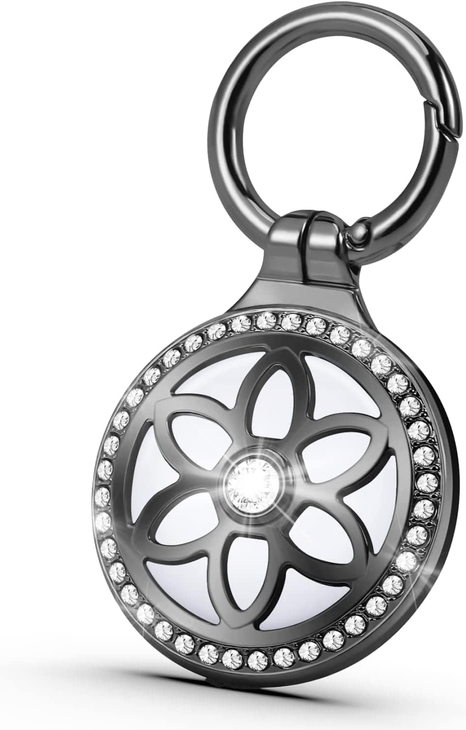 QFM Metal Protective Case for Apple Airtag, Diamond Rhinestone Bling Anti-Scratch Keychain Cover, Case Compatible for Airtag Accessories (Black) image number 5