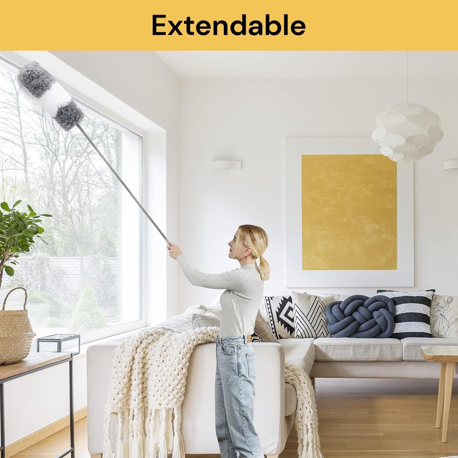 Spendeal Flexible Microfiber Duster with Extendable Pole, Retractable & Bendable Head for Deep Cleaning, Reusable, Washable, & Versatile, Perfect for High Ceilings, Furniture, Cars, and More