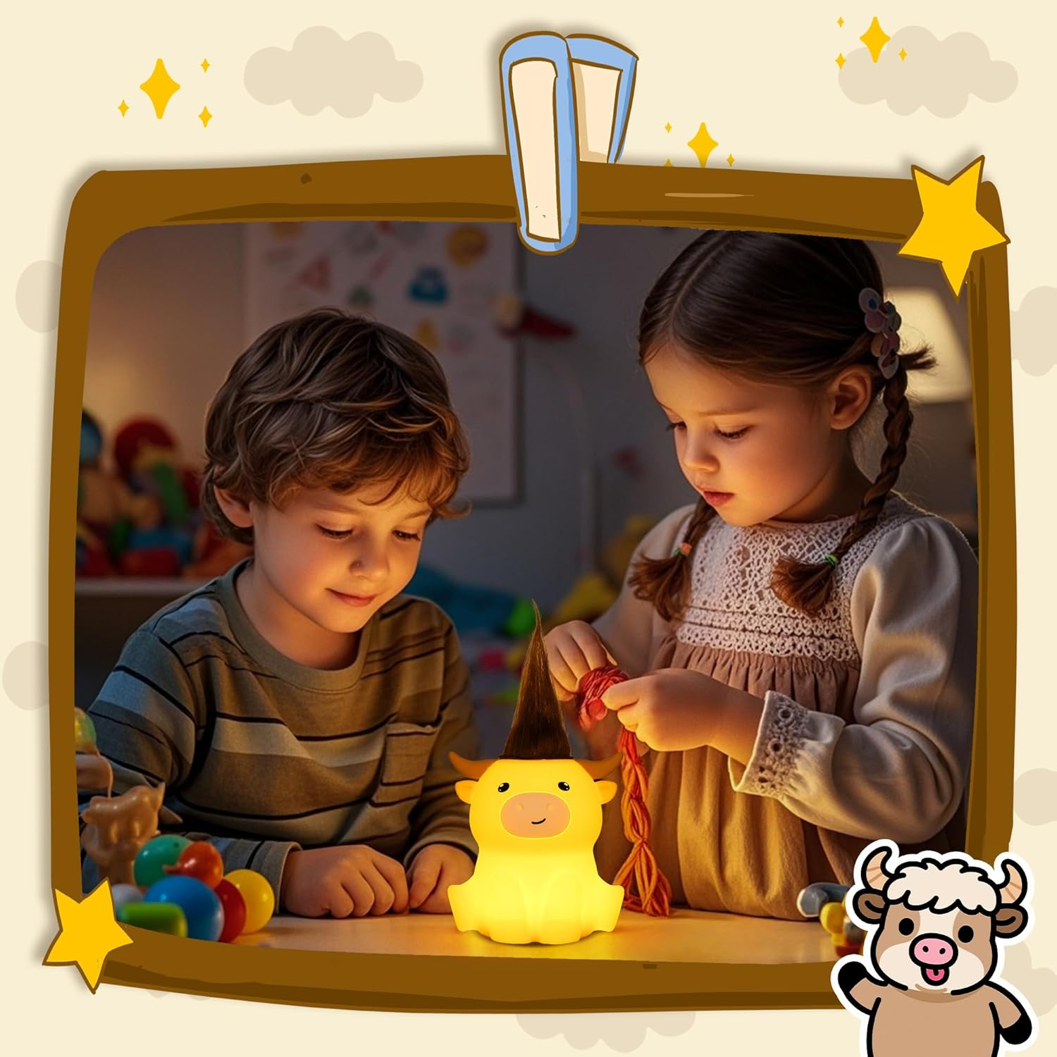 Yuandian Highland Cow Night Light, Squishy Silicone Lamp. Rechargeable, Dimmable with Timer, Touch Control for Bedside, Gift Nightlight for Breastfeeding Toddler Baby Kids (No Accessories Included)