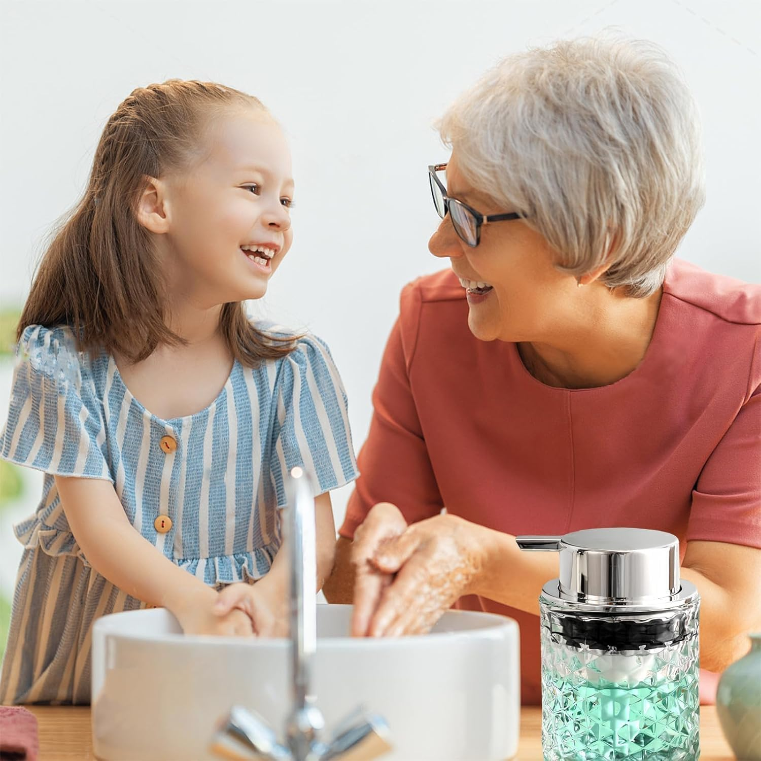 Skogfe Glass Hand Foaming Soap Dispensers with Silver Pump, Foaming Hand Soap Dispenser Modern Foam Dispenser for Bathroom, Kitchen, Commercial (Clear) image number 3