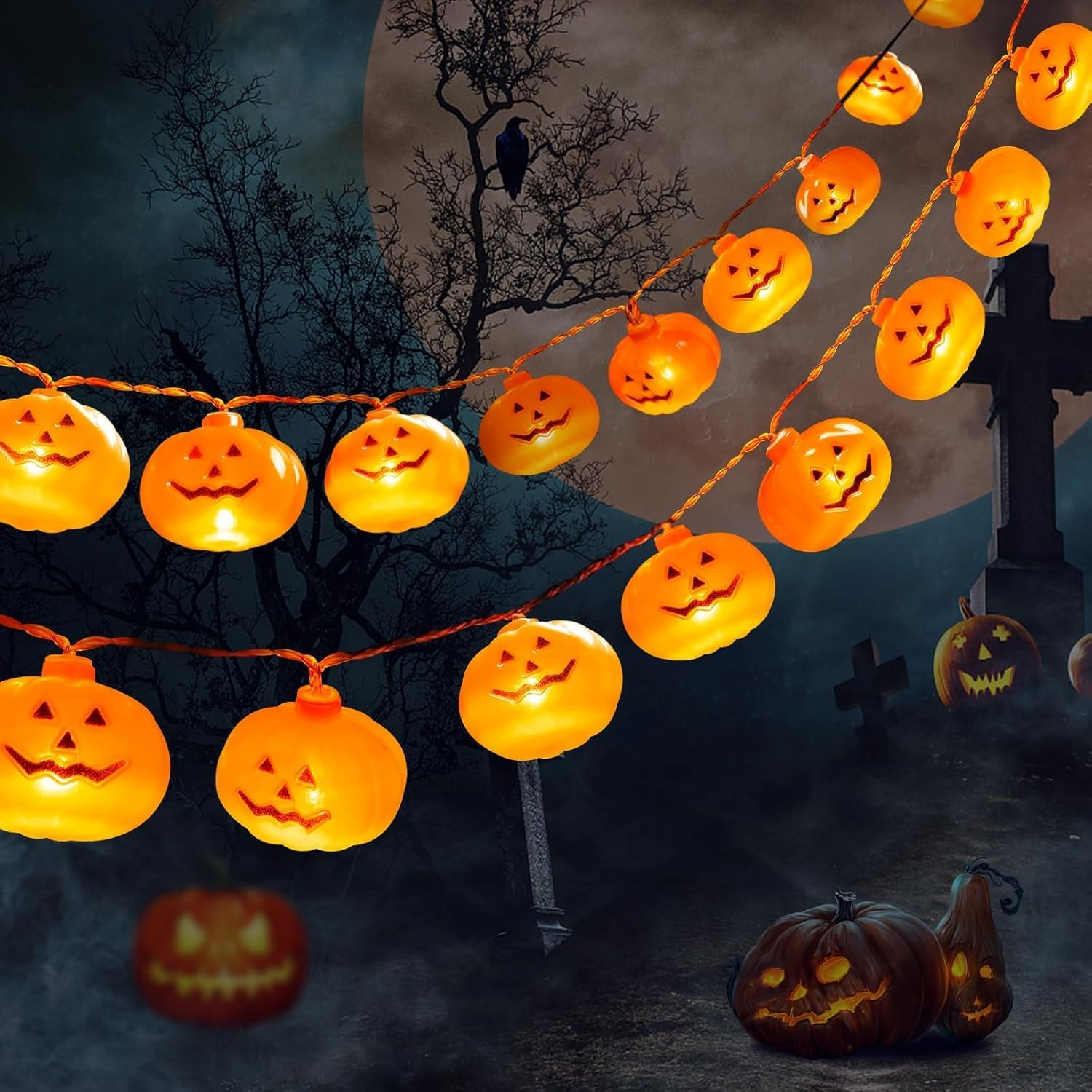 Halloween Pumpkin Lights 3M 20 LED Pumpkin Lights Halloween Indoor Outdoor Decorative Pumpkins Bright String for Bedroom, Garden, Autumn Party Decorations Thanksgiving image number 4