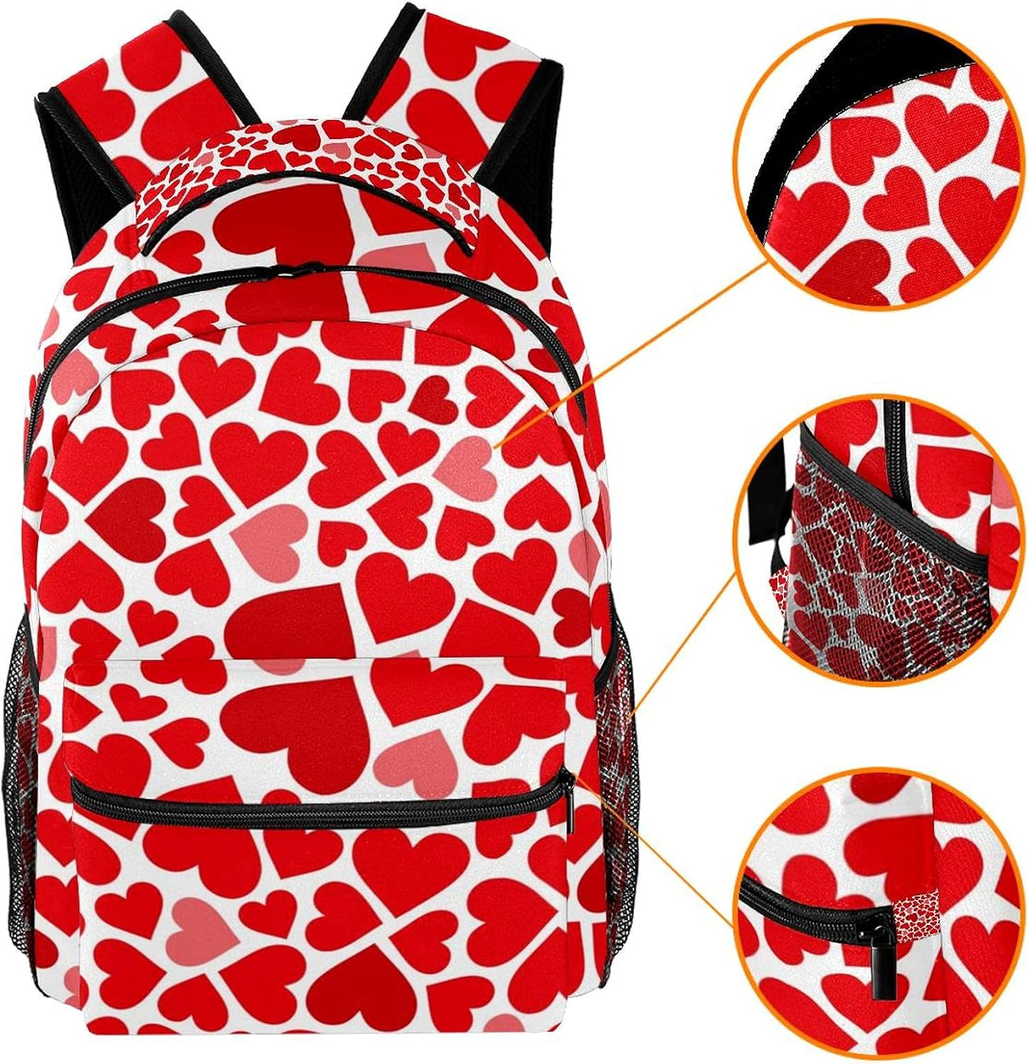 Red Hearts Backpack Students Shoulder Bags Travel Bag College School Tote Backpacks image number 2
