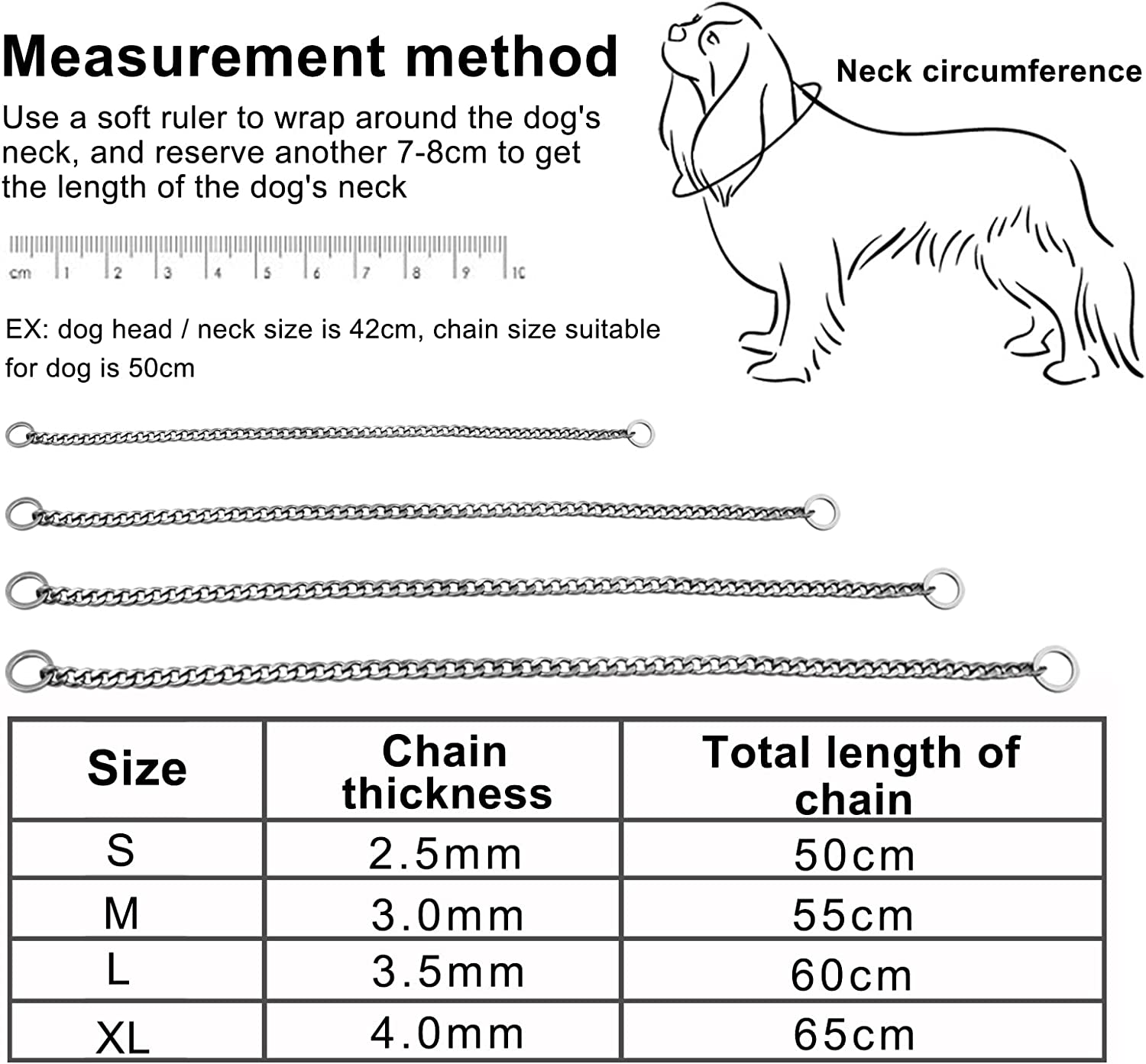 Chain Dog Training Choke Collar, Adjustable Stainless Steel Chain Slip Collar, Strong, Durable, Weather Proof, Tarnish Resistant Metal Chain, Best for Small Medium Large Dogs (S) image number 2