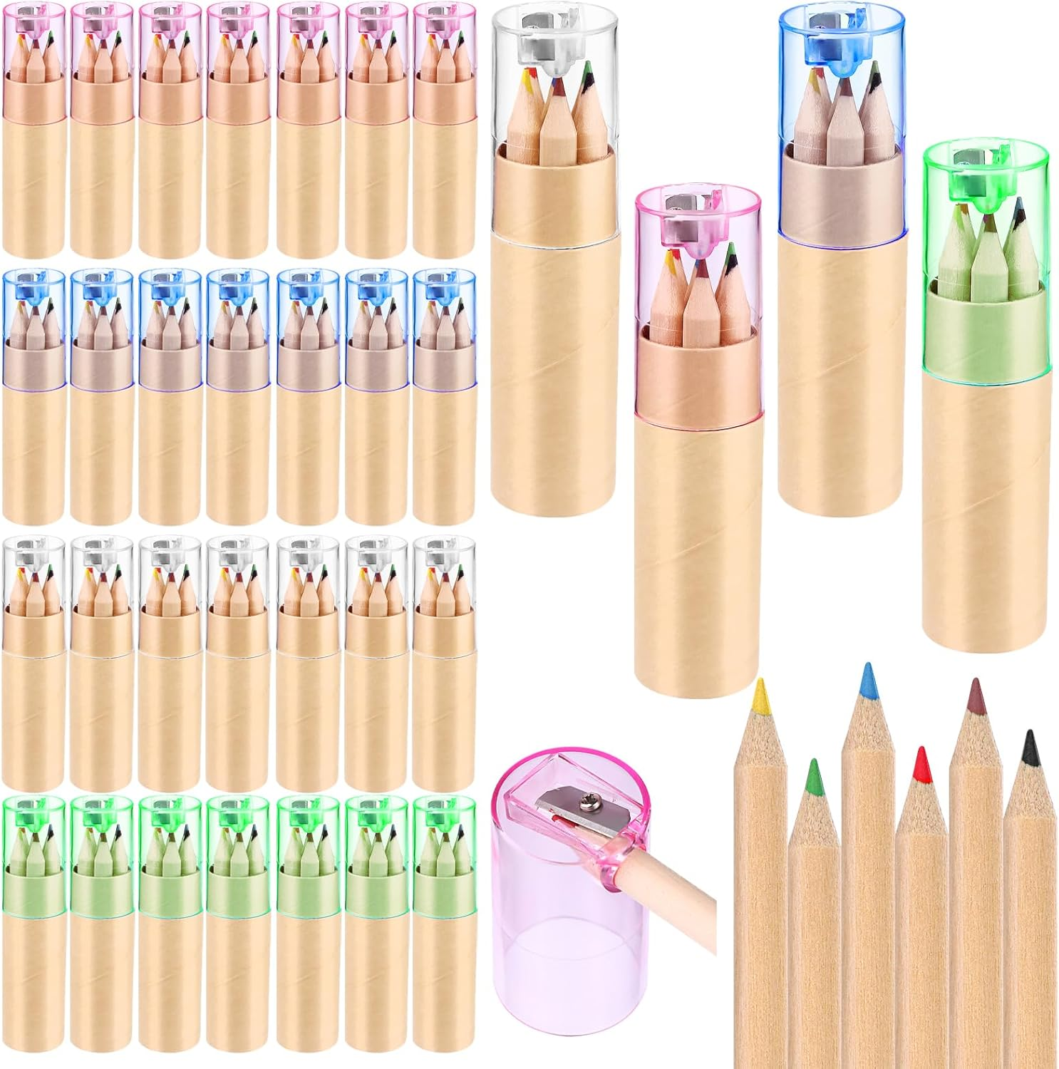 32 Pack Mini Drawing Colored Pencils with Sharpener Mini Drawing Pencils Set for Kids 3.3Inch Short Fat Color Pencils in Tube Coloring Pencil Bulk for Adult Coloring Books, Classroom School Drawing