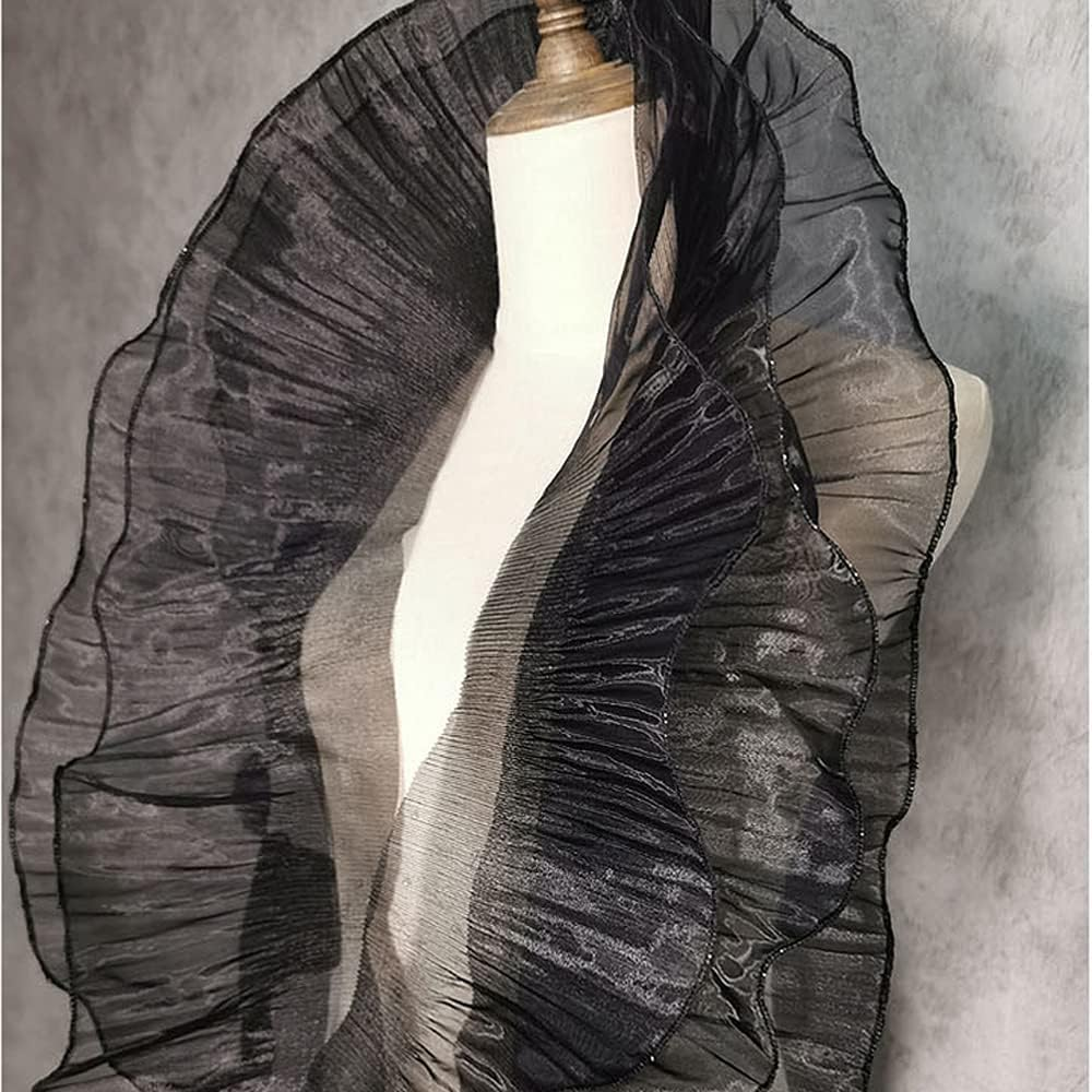 5 Yards Retro Ruffle Pleated Chiffon Trim Dress Bag Decoration Tulle Fabric Applique Trimming Craft Sewing (Black Ruffle)