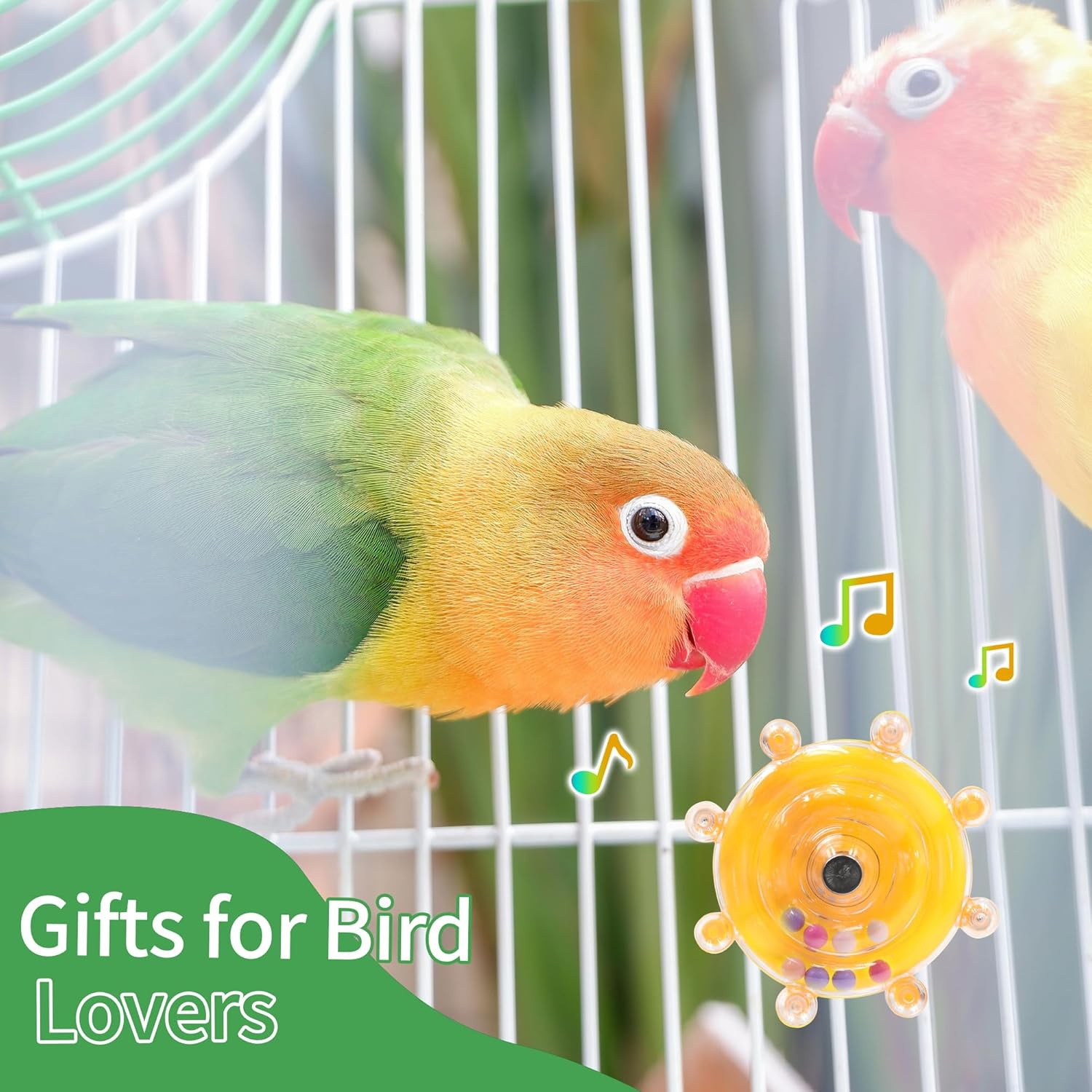 ORNAROVI Bird Toys for Parakeets, Interactive Spinner Rattle Budgie Toys, Rotating Wheel Chew Parrot Toys for Medium Birds Small Cockatiels Conures Enrichment Toy (Yellow) image number 2