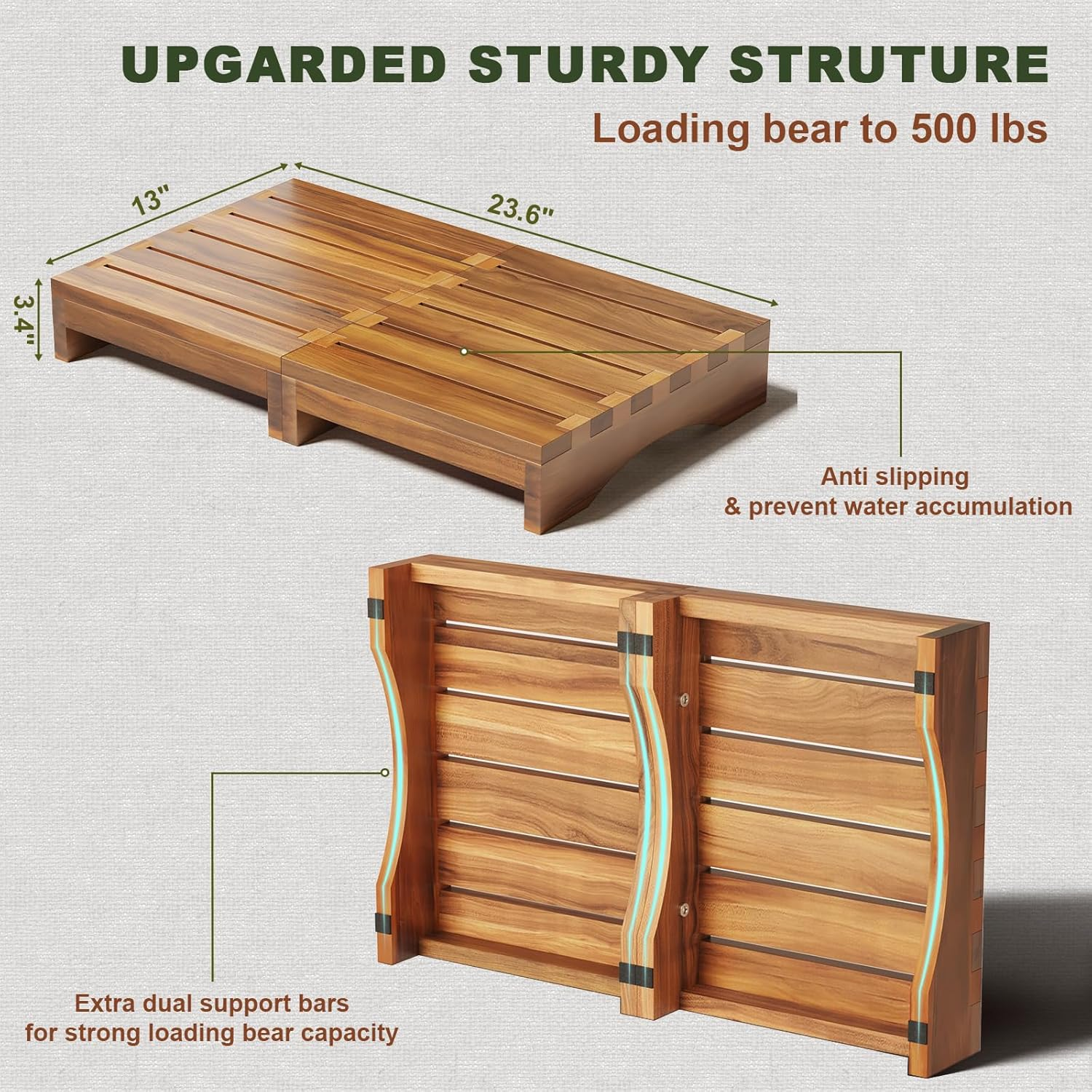Acacia Wood Platform Step Stool, 3.5" Height Wooden Steps for Outdoor Use, Bed One Step Platform for Adults/Elderly, Non-Slip Prefab Porch Steps for Outside image number 6