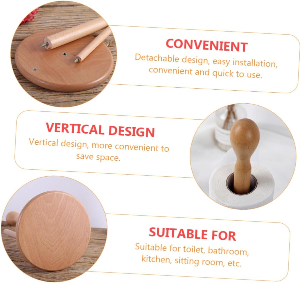 SHOWERORO Holder for Kitchen Bathroom Upright Tissue Stand Paper Roll Storage Shelf Household Supply for Countertop Use image number 4