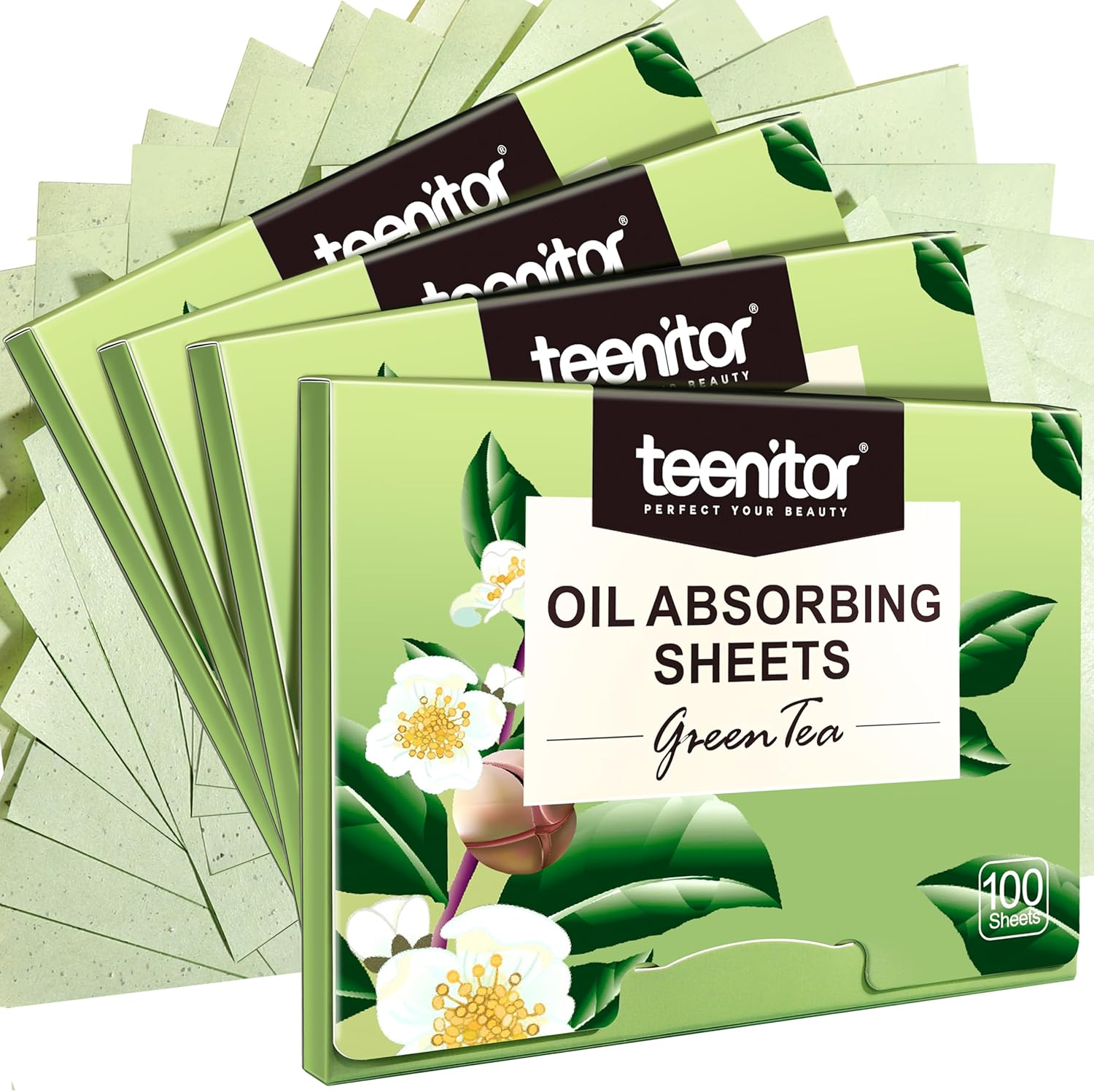 Teenitor Oil Blotting Sheets for Face, 400 Sheets Green Tea Oil Absorbing Sheets Blotting Paper for Oily Skin, Oil Absorbent Pads Face Oil Wipes Oil Sheets for Women, Oil Control Film Large 10Cmx7Cm image number 2