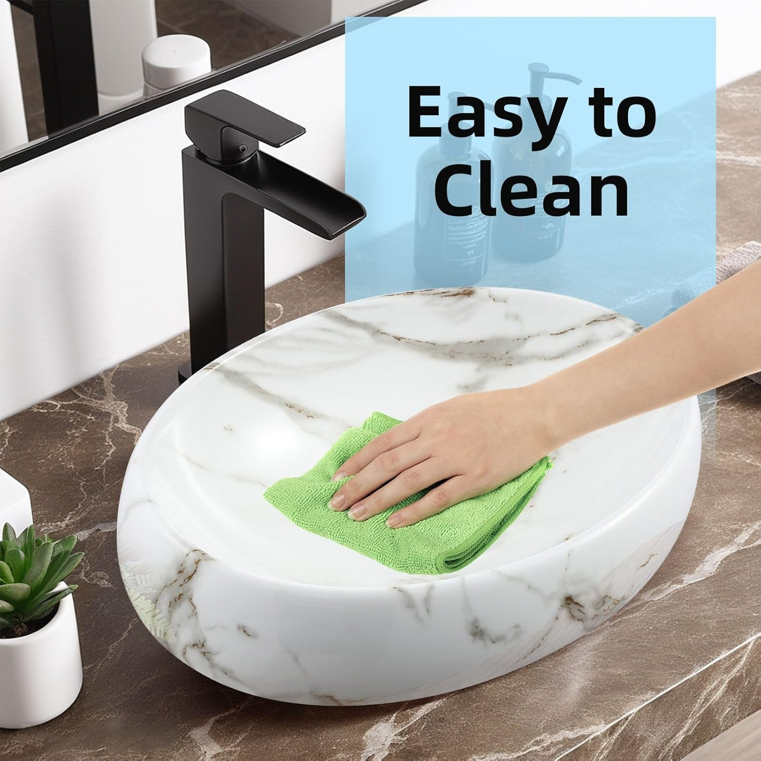 Ceramic Bathroom Sink Vessel Oval Vanity Hand Wash Basin Washing Bowl above Counter Toilet Bath Countertop White image number 6