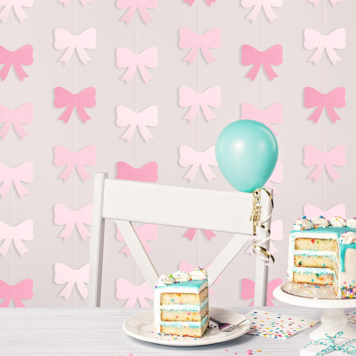 Gosknor 8Pcs Pink Paper Bow Banners, Party Decoration, Curved Shape, for Bow Theme Parties image number 1