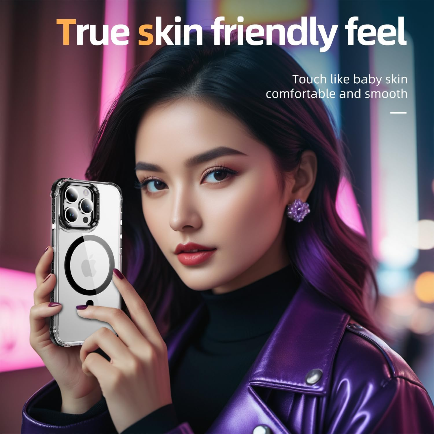 For Iphone 15 Case with Metal Camera Stand, Full Protection Shockproof Cover, High-Transparency Magnetic Case for Iphone 15 (Black) image number 3