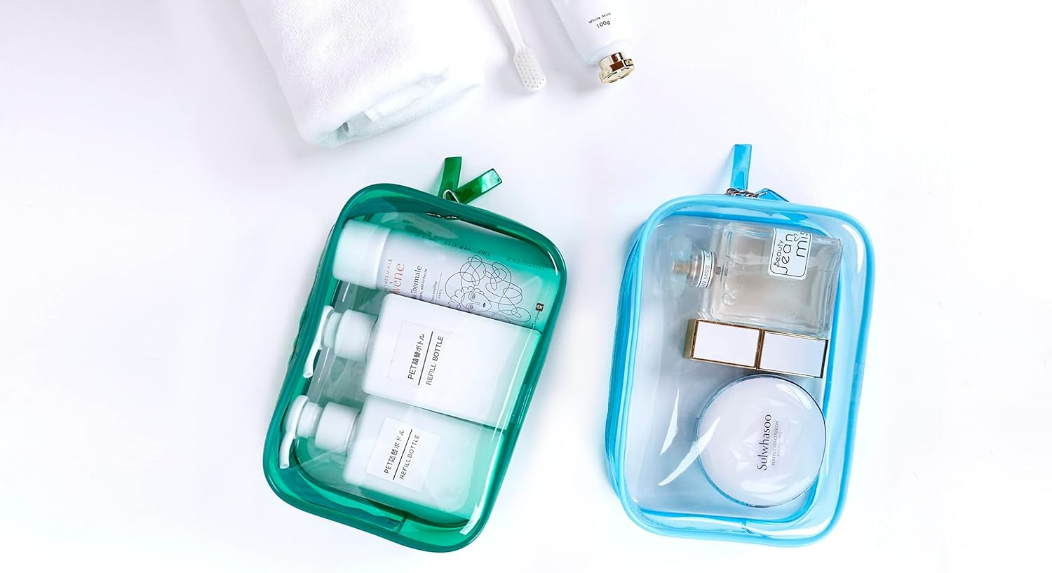 Heatunk TSA Approved Clear Makeup Bags - 2 Pack Small Clear Pouches for Toiletries and Cosmetics - Compact Travel Toiletry Bags for Women and Men - Green image number 3