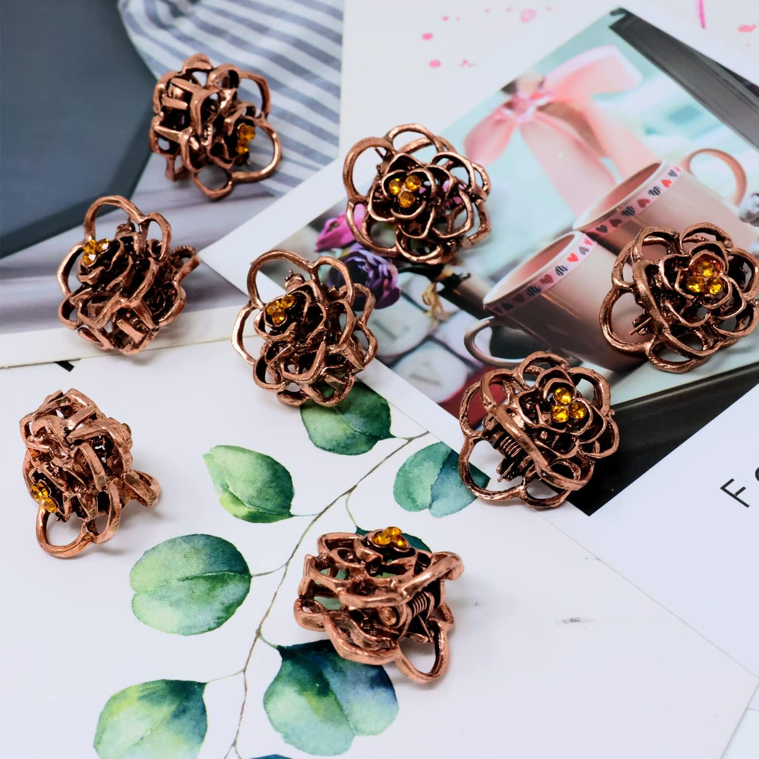 Honbay 8PCS Mini Vintage Rose Hair Claw Clips Sweet Hair Clips Small Hair Barrettes Decorative Hair Accessories for Wedding Party or Daily image number 1