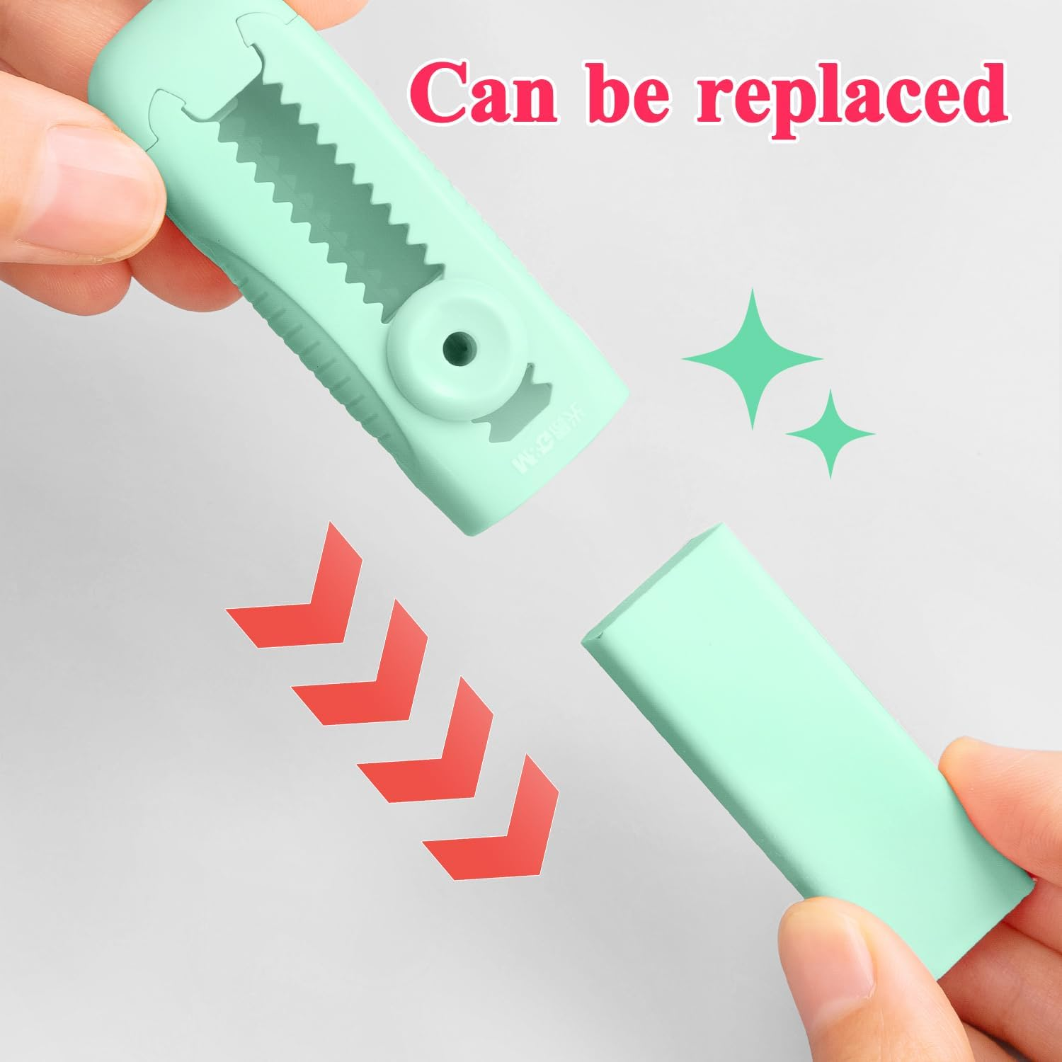 M&G 4+1 Pack Rubber Erasers Sliding Retractable Eraser, Soft Cute Erasers Push Pull Large Pencil Eraser with Plastic Sleeve 4 Refill Eraser for Students Kids, School Office Home Supplies (Green) - Pink image number 2