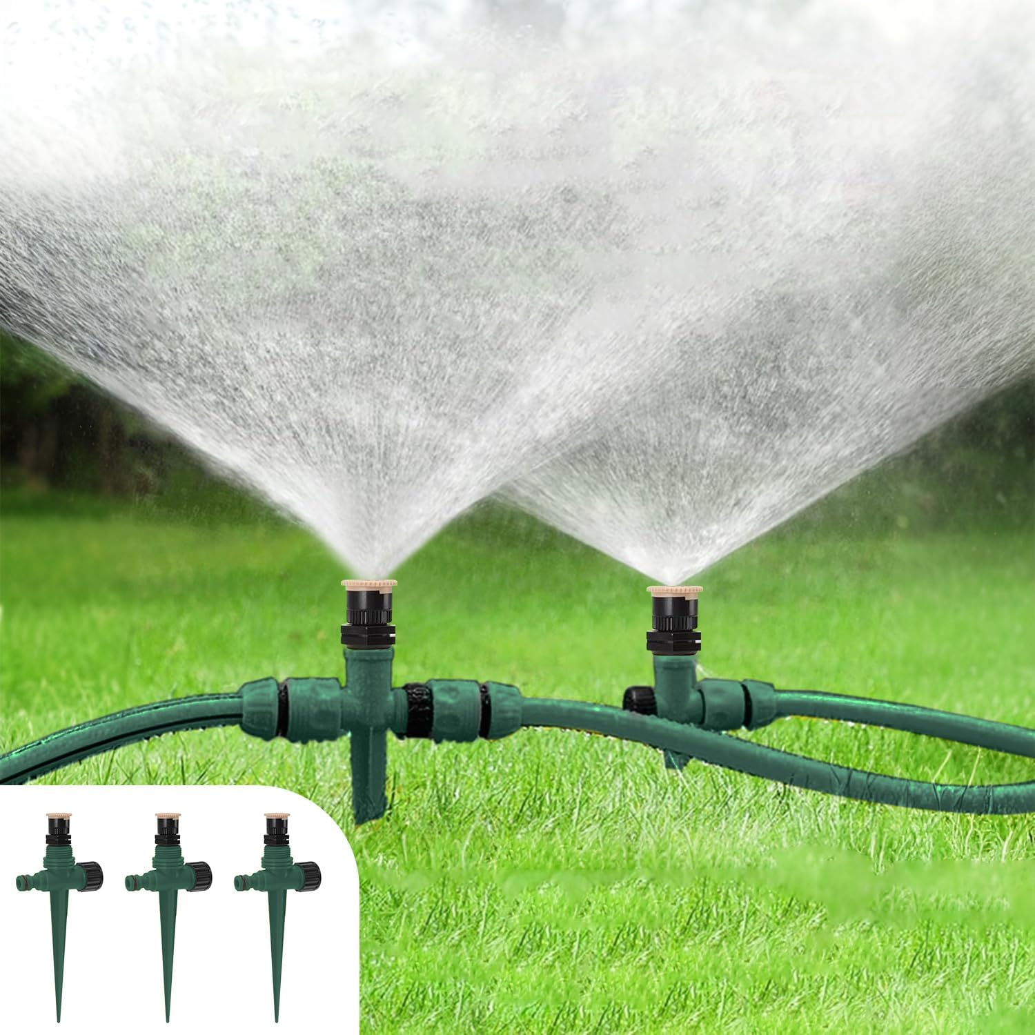 3 Pack Lawn Sprinkler Garden Sprinklers Automatic 360&deg; Rotating Adjustable Watering System for Yard Garden Lawn Large Coverage Area (Connector NOT Included) image number 2