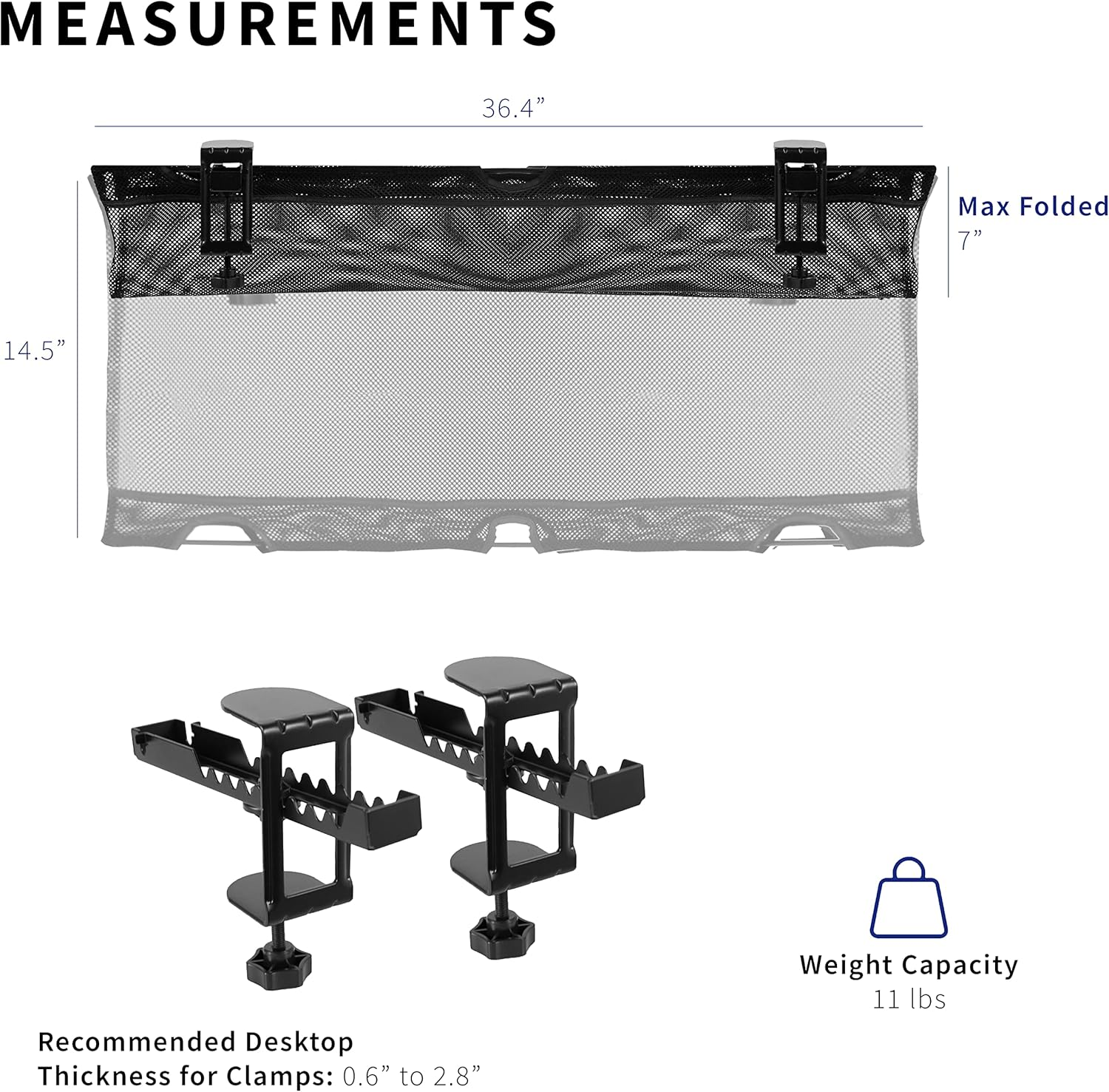 VIVO Mesh 36 Inch Clamp-On under Desk Cable Net, Workstation Wire Organizer, Cable Management for Home and Office, Black, DESK-AC36MH image number 1
