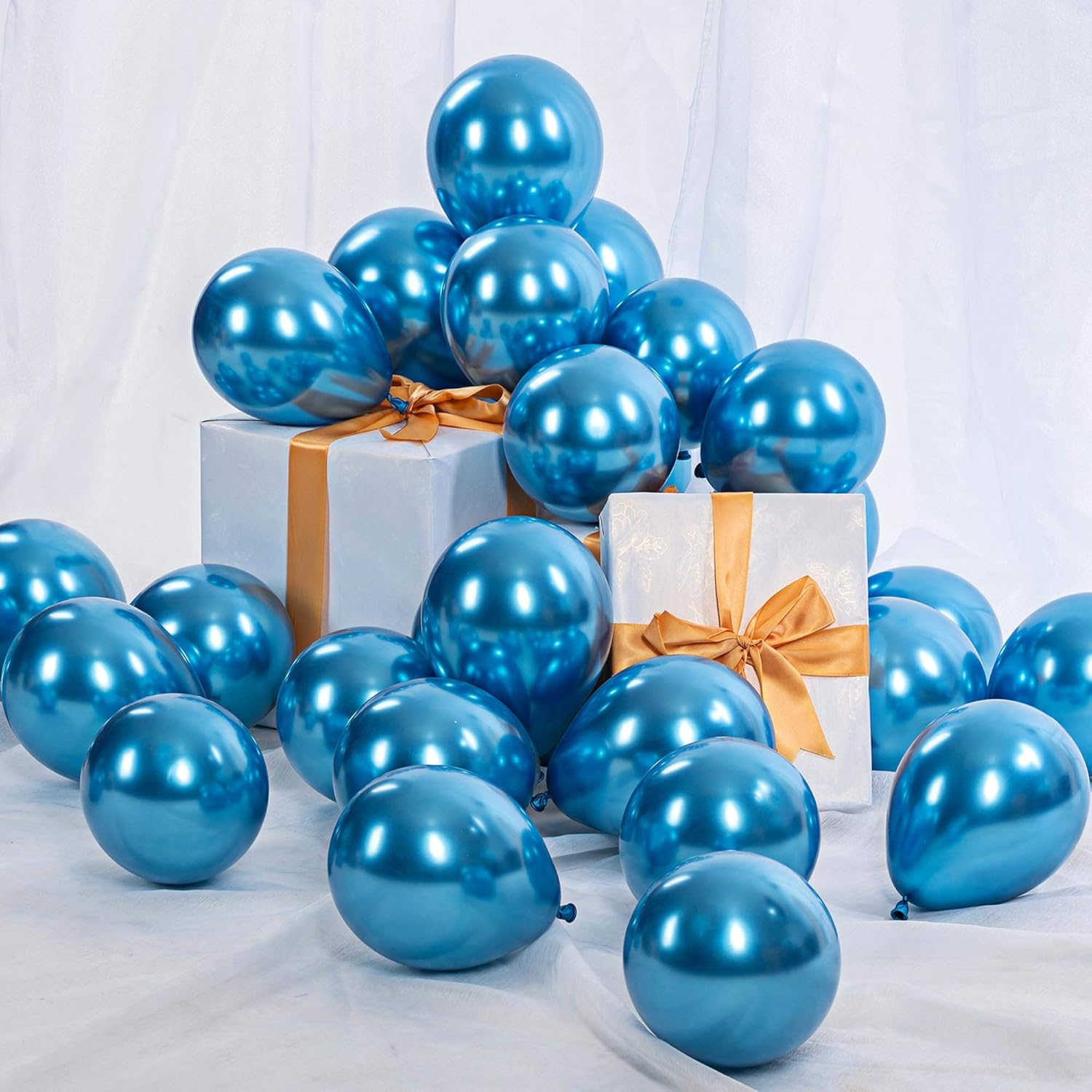 AIM & GGKK 50 Pcs 5 Inch Blue Metallic Latex Balloons - Wedding, Birthday, Baby Shower, Graduation Party Decorations