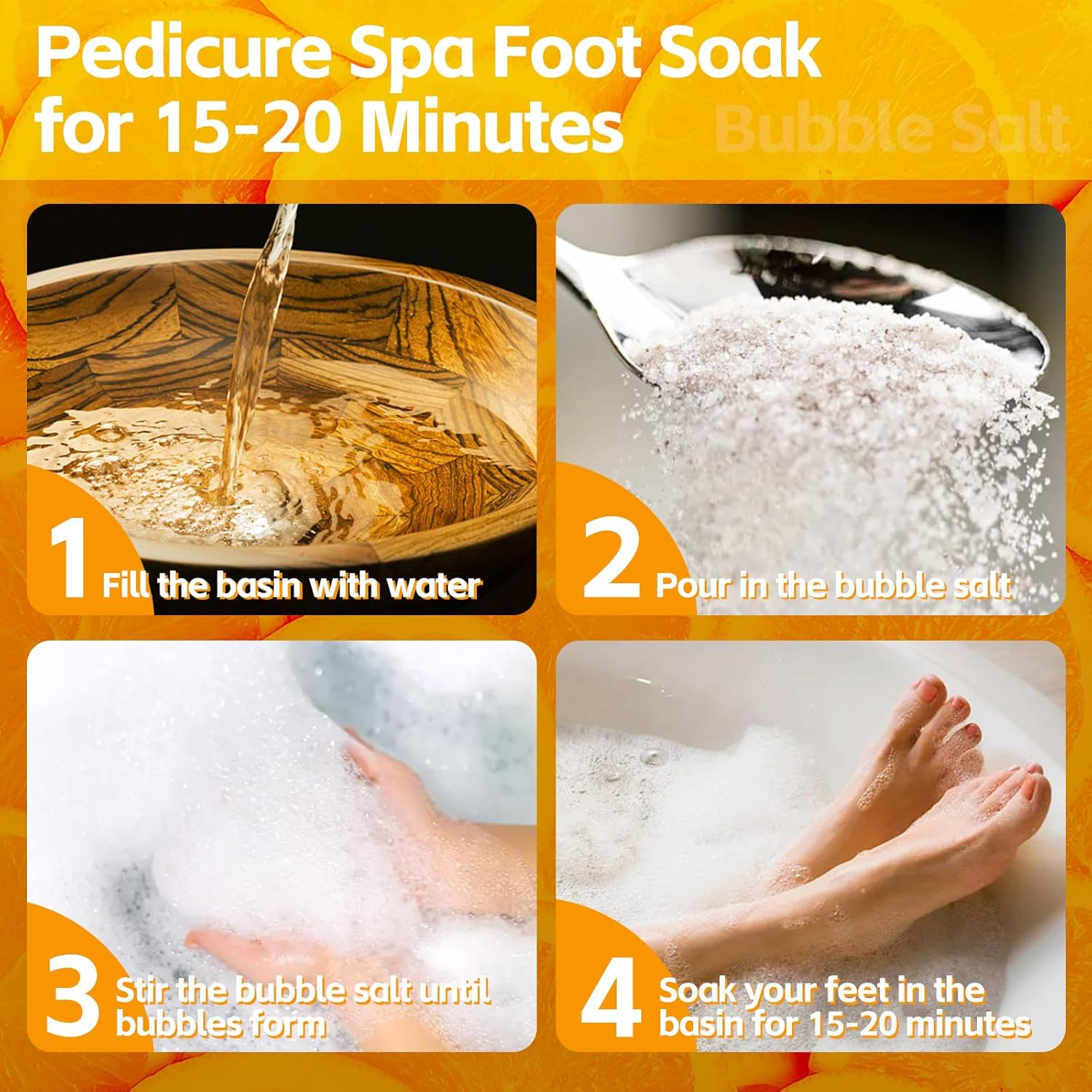 Nbc Beautilab Pedicure Foot Soak, Foot Spa Soak, Pedicure Kit, Bubble Foot Bath for Tired & Dry Cracked Feet, Athletes Feet, Odor Foot and Softens Calluses, Foot Soak 16 Packs a Box, Orange image number 1