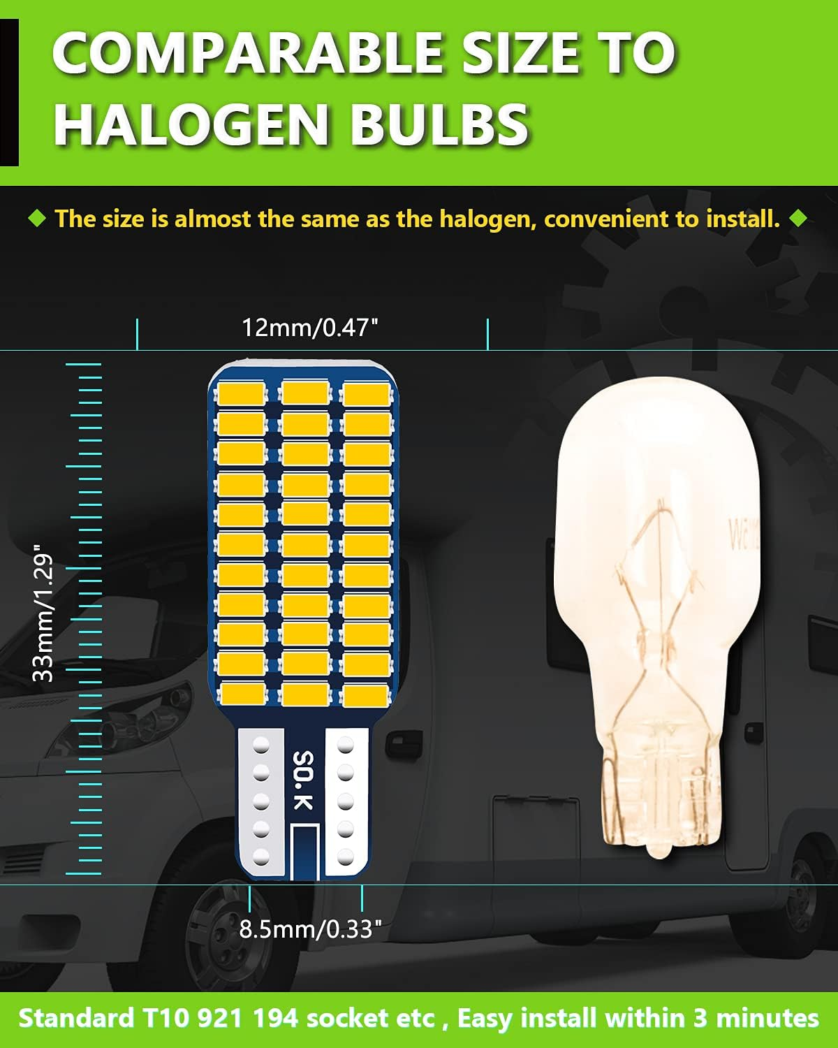 UNXMRFF - Super Bright Natural Warm White T10 921 922 912 LED Bulb for 12V RV Ceiling Dome Light/Rv Interior Lighting/Travel Trailer/Camper/Boat (Pack of 10) - Warm White image number 3