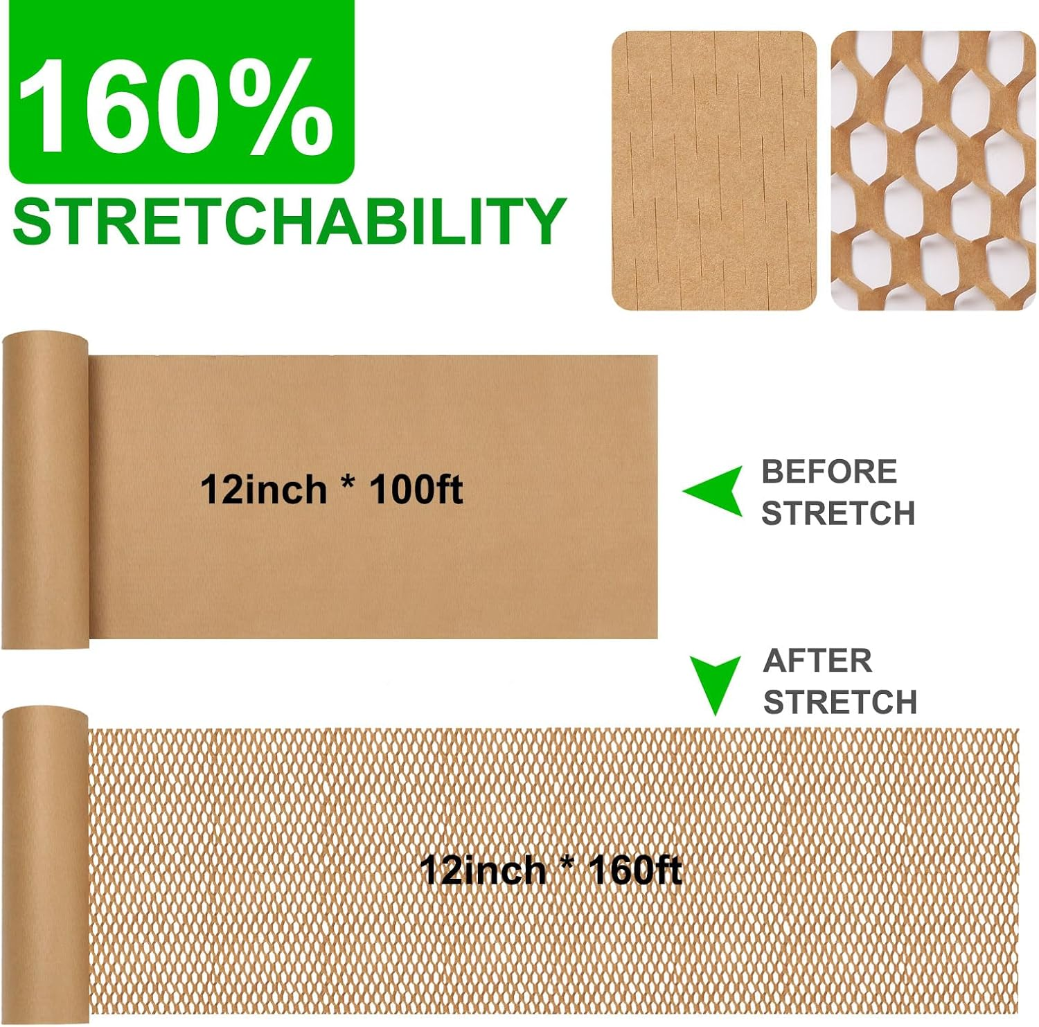 Honeycomb Packing Paper 12&rdquo; X 100&rsquo; Moving Suppliers Bubble Cushioning Wrap Paper Roll for Moving/Shipping/Packing with 80 Fragile Sticker Protective Eco Friendly & Recyclable image number 3