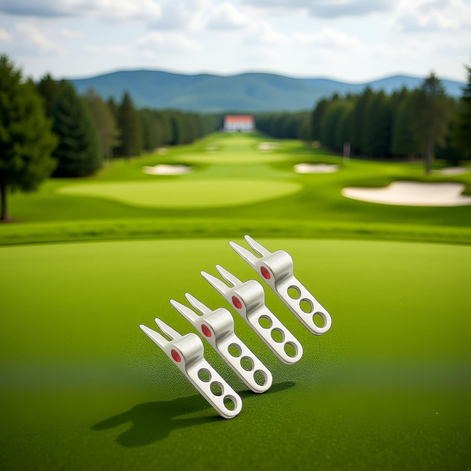 Jinshining 4 Pcs Silver Golf Ball Fork Pivot Divot Repair Tool Compatible Golf Divot Tools for Scotty Cameron Divot Tools image number 2