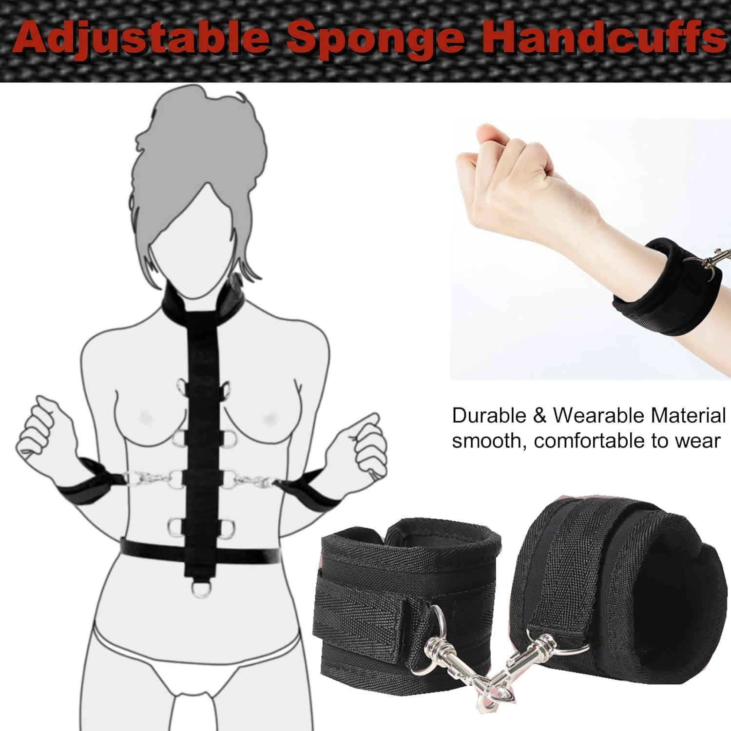 Bondage Collar Neck to Wrist Adjustable Bondage Gear behind Back Handcuffs Harness BDSM Bondage Restraints Fetish SM Slave Collar Fetish Slave Blindfold Accessories Sex Toys Cosplay, Couples Adult Sex Toy image number 1