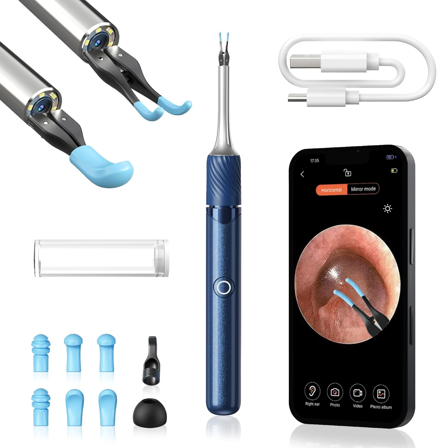 Ear Wax Removal with Tweezers - 1080P HD Ear Cleaner Ear Camera Otoscope, Omni-Direction Ear Pick Tweezer, Real-Time Remote Video,Multi Earwax Cleaning Replacement Kits image number 1