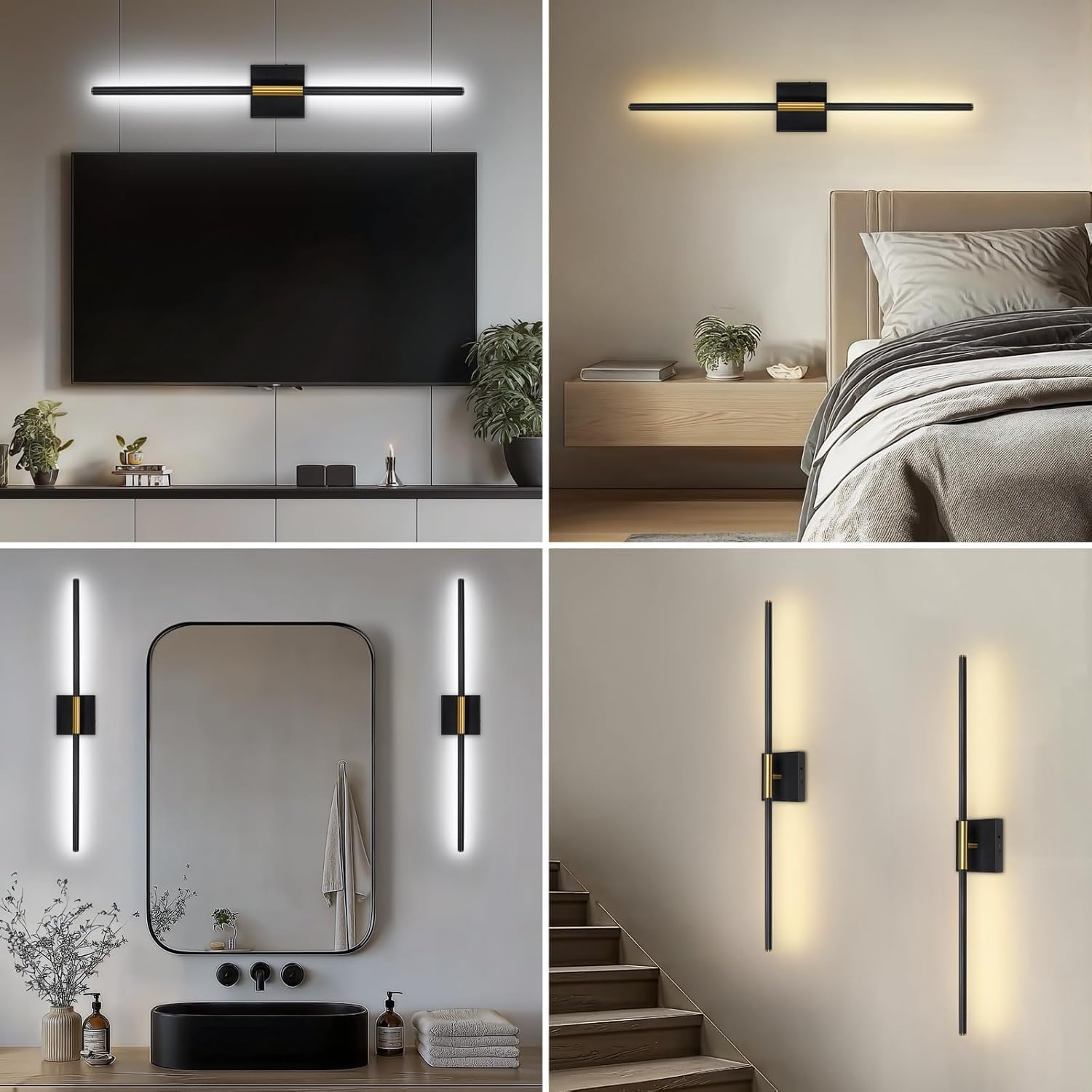 2 Pack Battery Operated Wall Sconces, Wireless 360&deg;Rotate Wall Sconces with Remote Control Dimmable Timing, LED 3 Color Rechargeable Wall Lights for Living Room, Hallway, Bedroom (Black A)