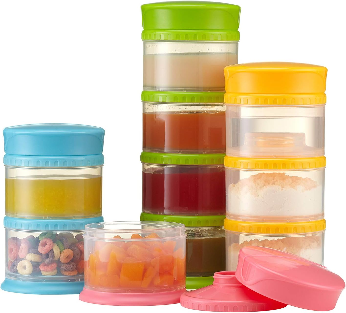 Innobaby Packin' Smart Stackable and Portable Storage System for Formula, Liquid, Baby Snacks and More. 3 Stackable Cups in White. BPA Free. - White image number 4