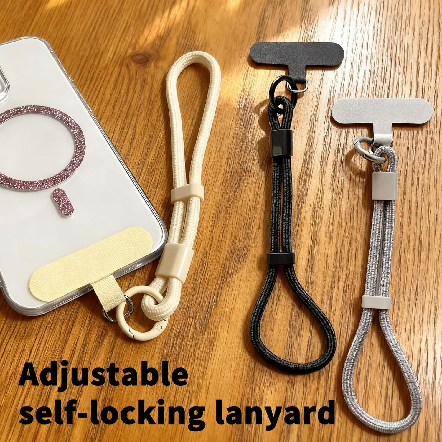 3Pcs Phone Lanyard, Adjustable Self-Locking Phone Wrist Strap Anti-Theft, Phone Strap, Water Cup Keychain Pendant, Short Wrist Rope Phone Chain with Spacer image number 1