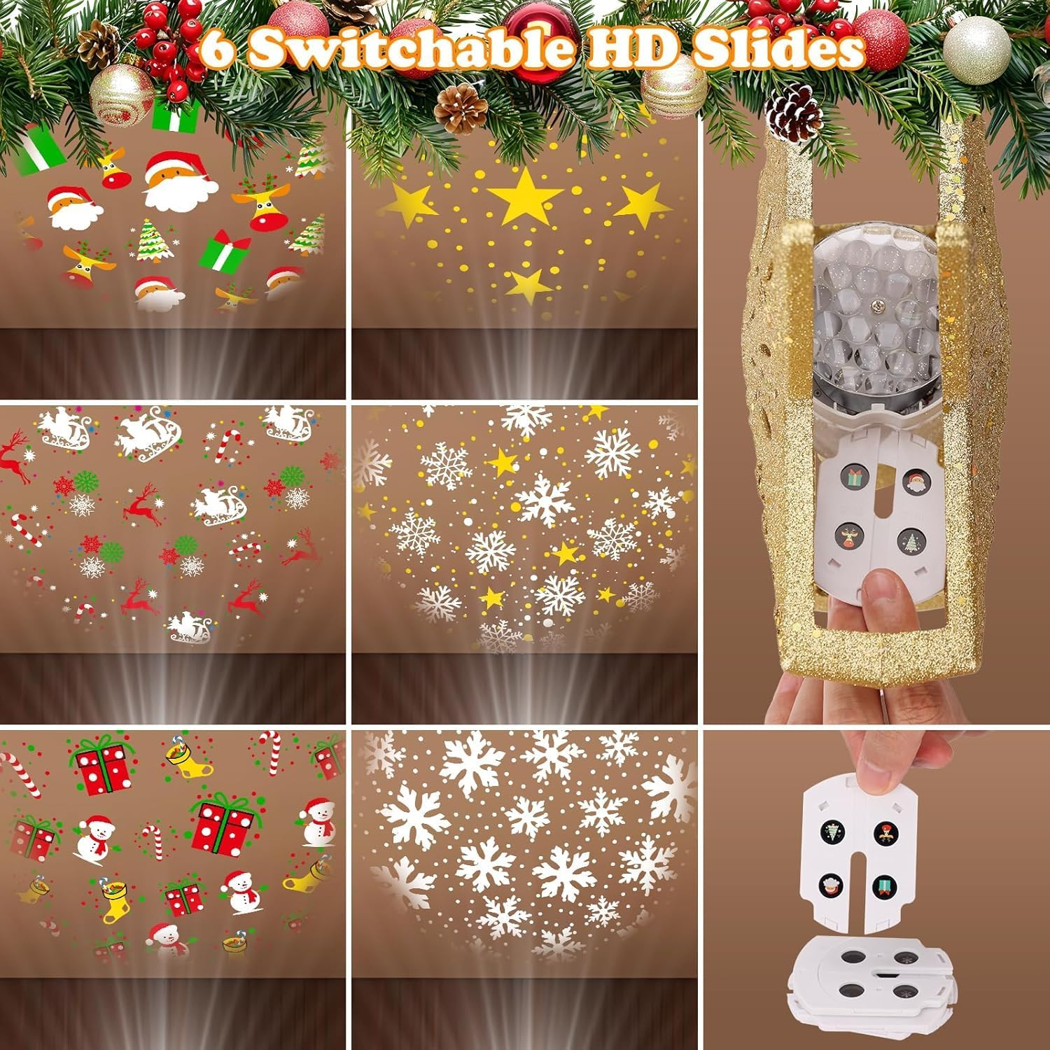 Christmas Tree Topper Lighted Star with 6 Projected Patterns,3D Hollow Sparkling Star Christmas Tree Topper with Rotating Magic Projector for Christmas Tree Ornament image number 5