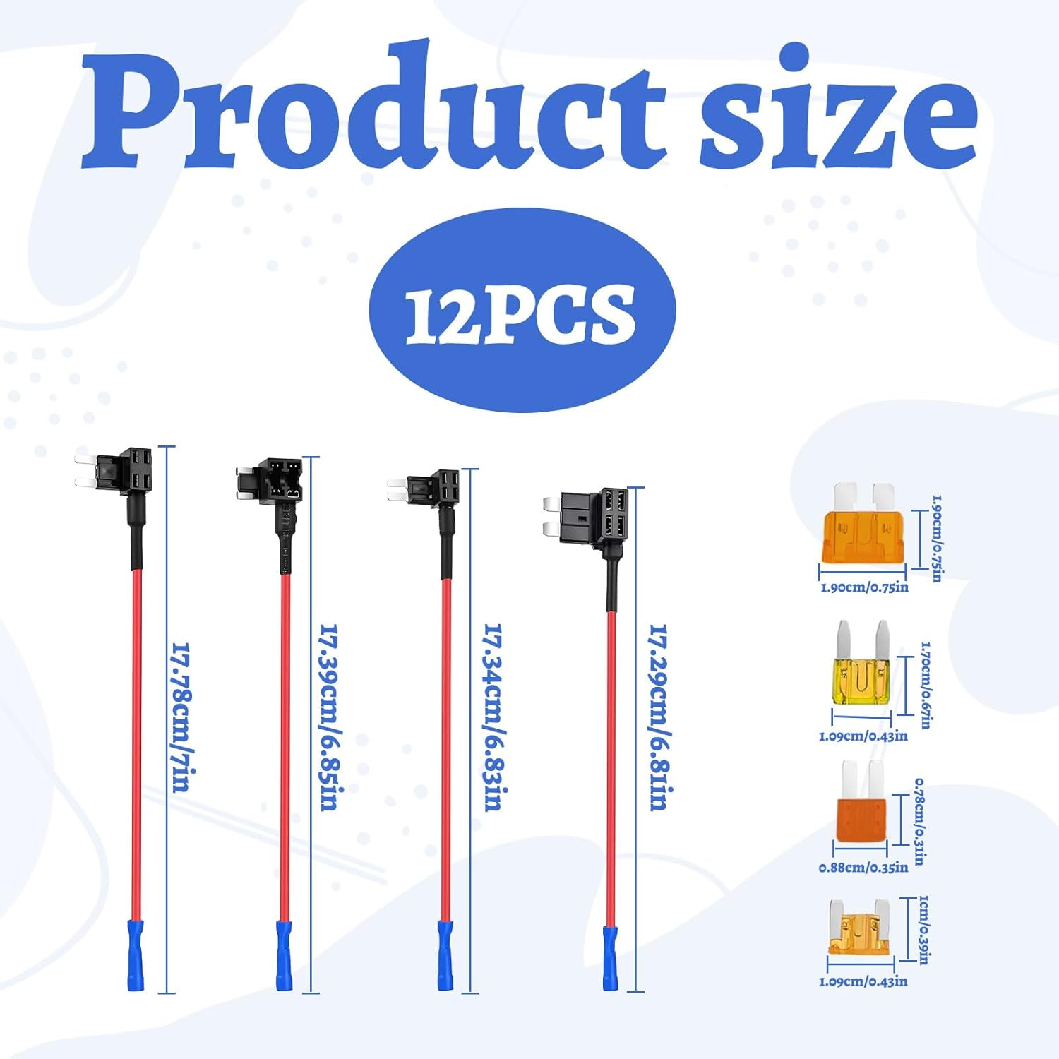 Ruinous 12V Car Add-A-Circuit Fuse Tap Kit, 4 Types (Standard, Mini, Micro2, Low Profile Mini) with 12 Blade Fuses, ABS and Copper, 12 Volts image number 1