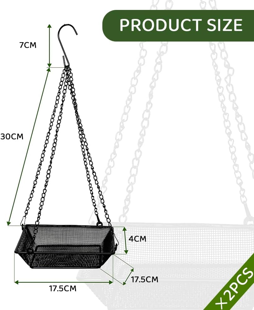 HYAVIA 2 Pack Hanging Metal Bird Feeder Trays &ndash; Rust-Resistant Mesh Seed Platforms with Chains, No-Tilt Design for Outdoor Garden, Backyard, Park Decor (Black) image number 4