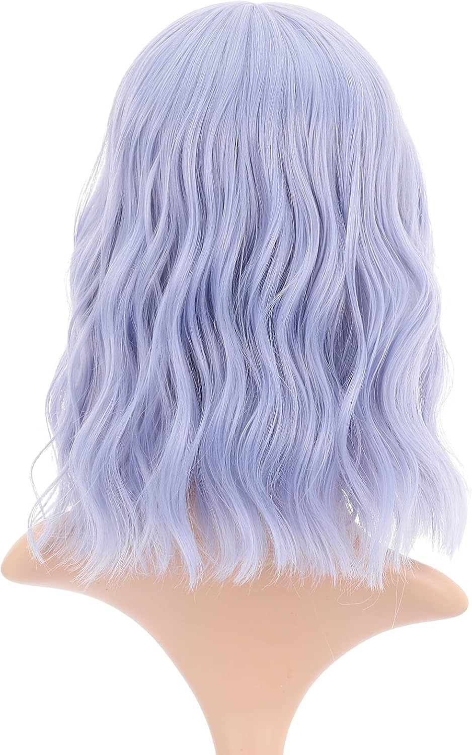 FAELBATY Light Blue Wave Bob Wigs with Bangs Synthetic Cosplay Wig for Girl Shoulder Length Wig for Women Costume Wigs Mixed Blue(12" Light Gray Blue) image number 4