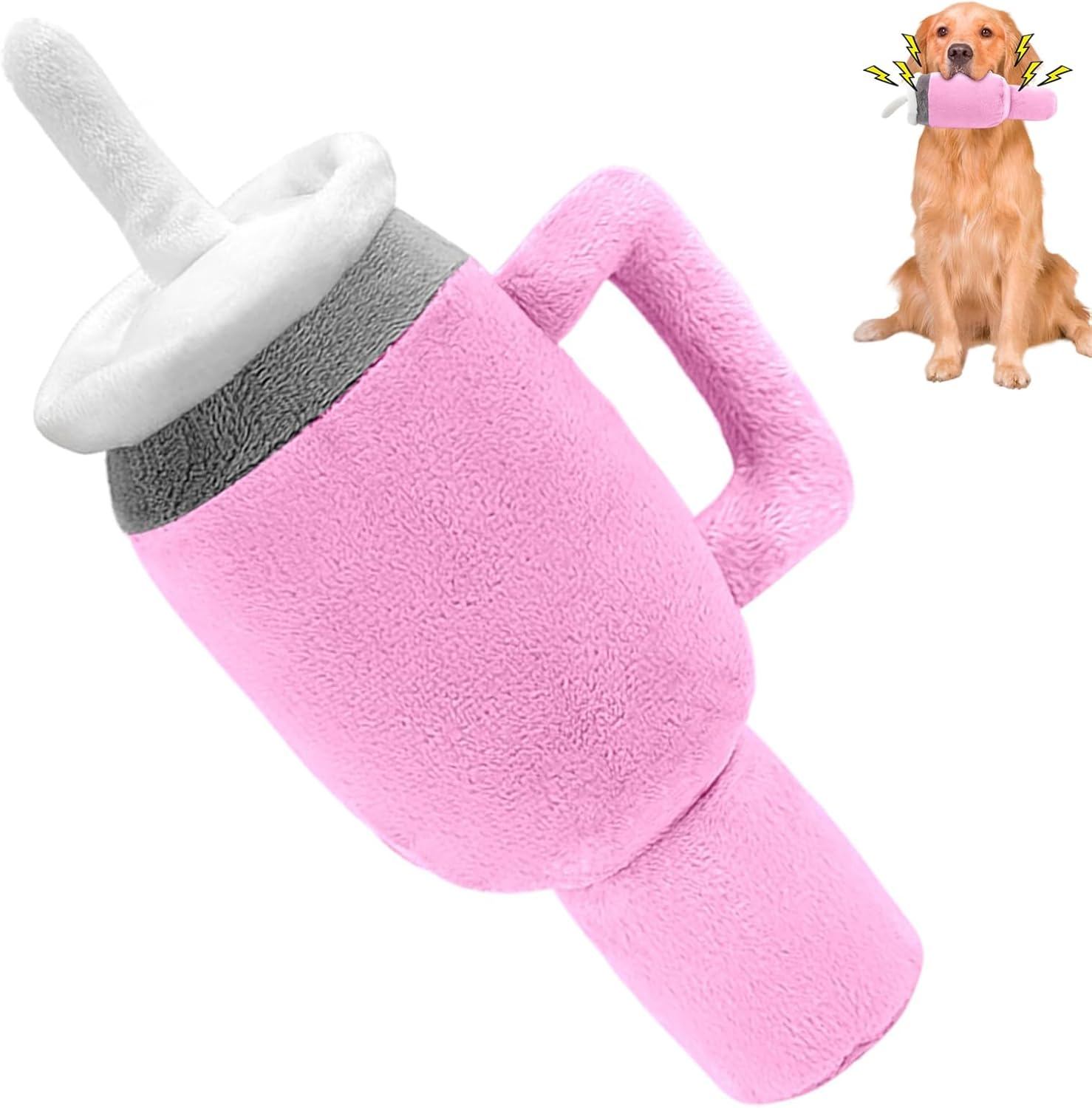 Tumbler Cup for Dogs - Funny Pink Dog Toy, Cute Plush Pup Bottle image number 1