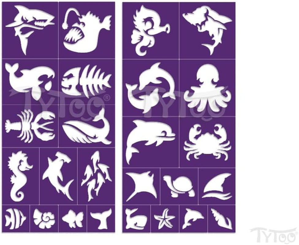 Tytoo Glitter Tattoo Stencil Set - Reusable Templates for Children & Adults - EU Design, Skin-Friendly, Perfect for Parties, Children'S Make-Up & Body Painting (Sea Animals) image number 3