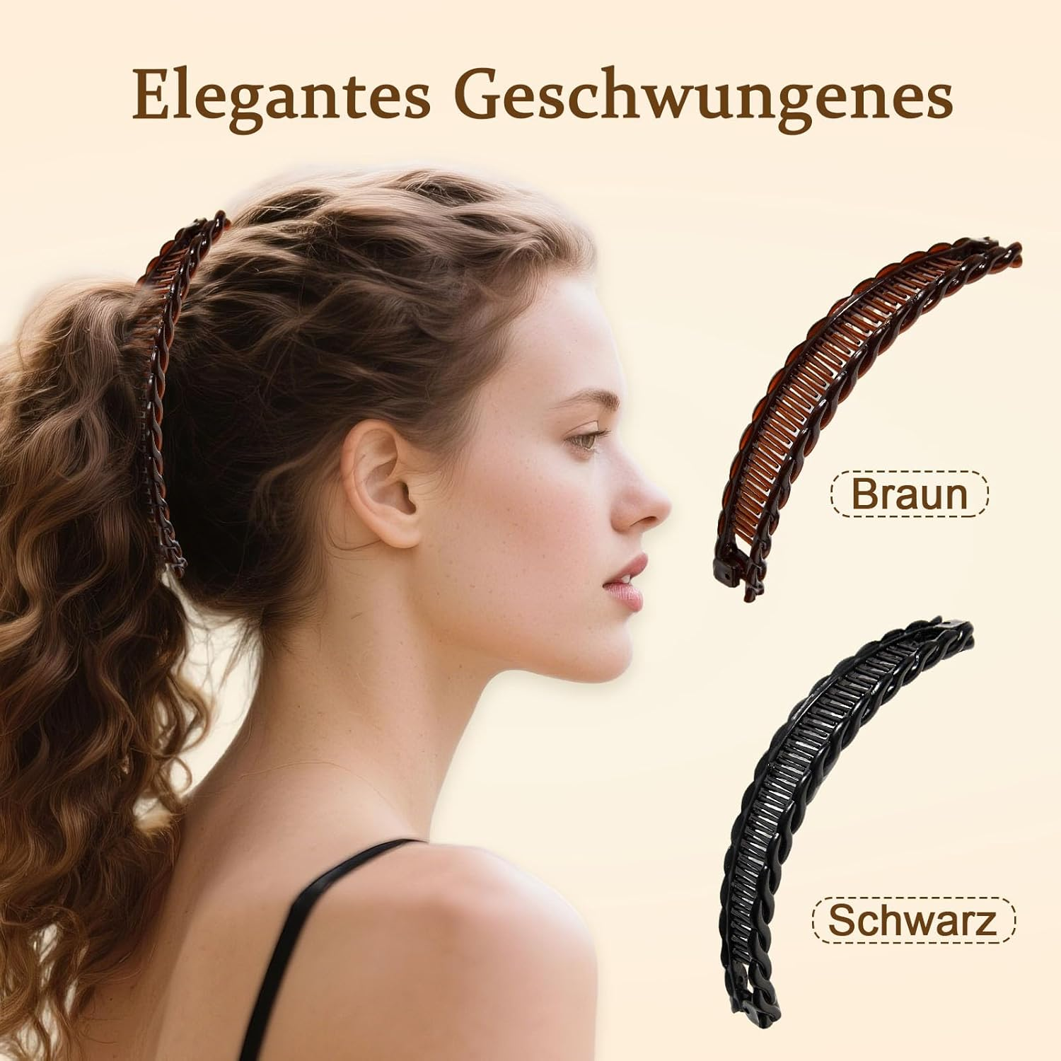 Banana Hair Claws in Black and Brown - Decorative Hair Accessories Clips for Long Hair (Brown and Black) image number 5